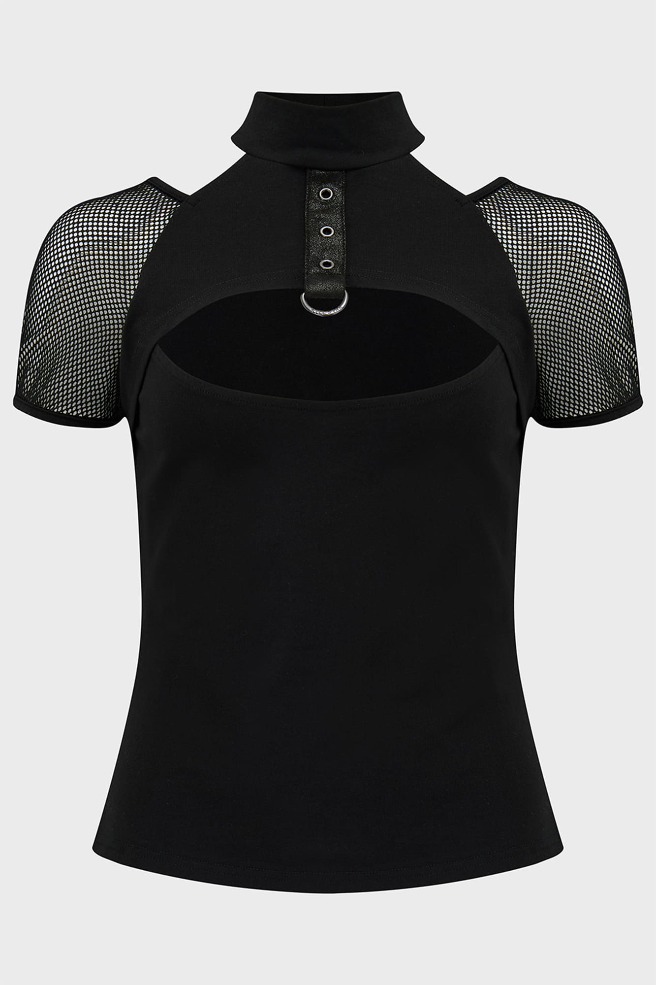 KILLSTAR Cimmeris Gothic Top with Fishnet Sleeves & Keyhole