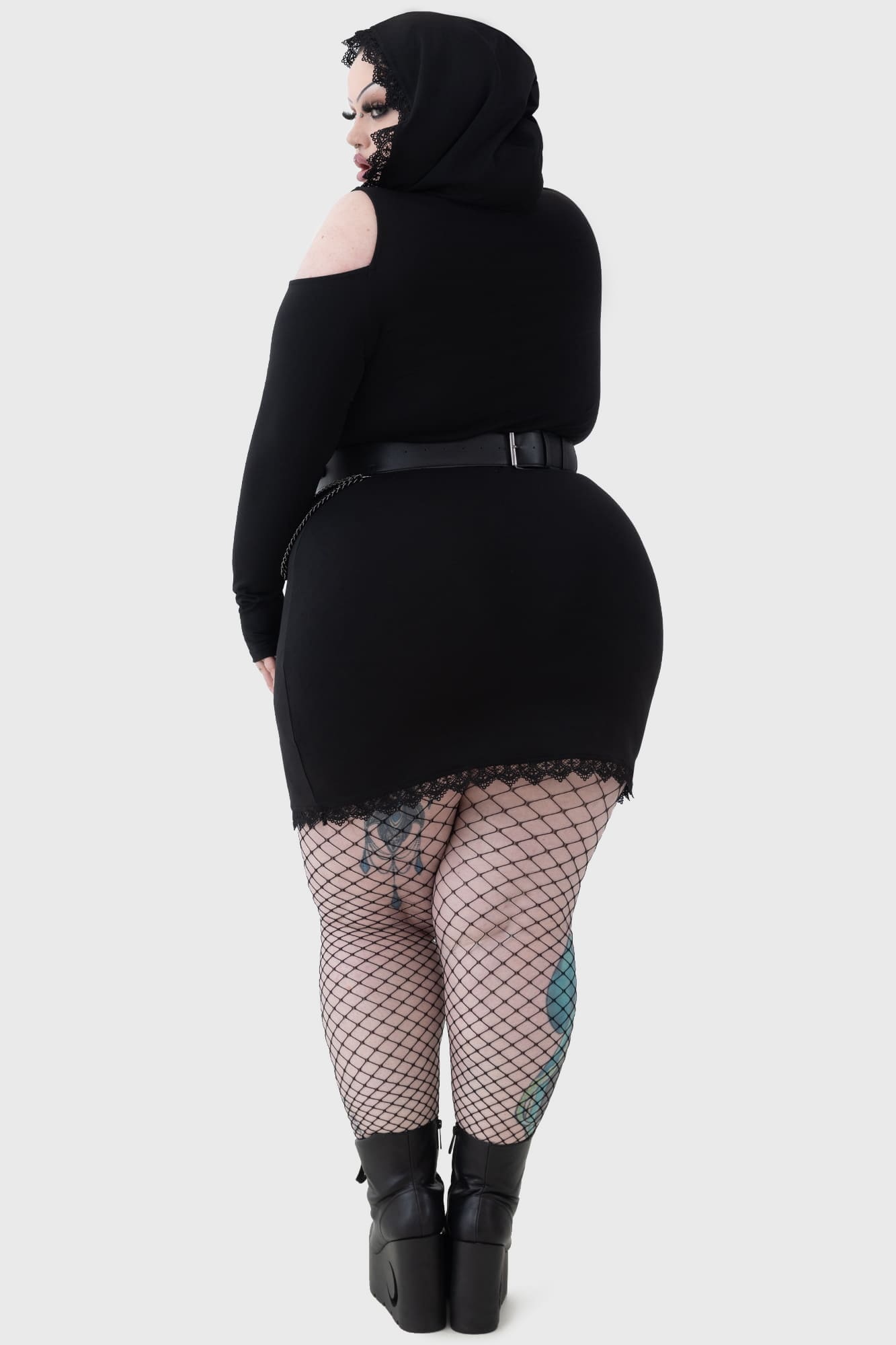 Killstar Moon Card Hooded Mini Dress with Lace Trim