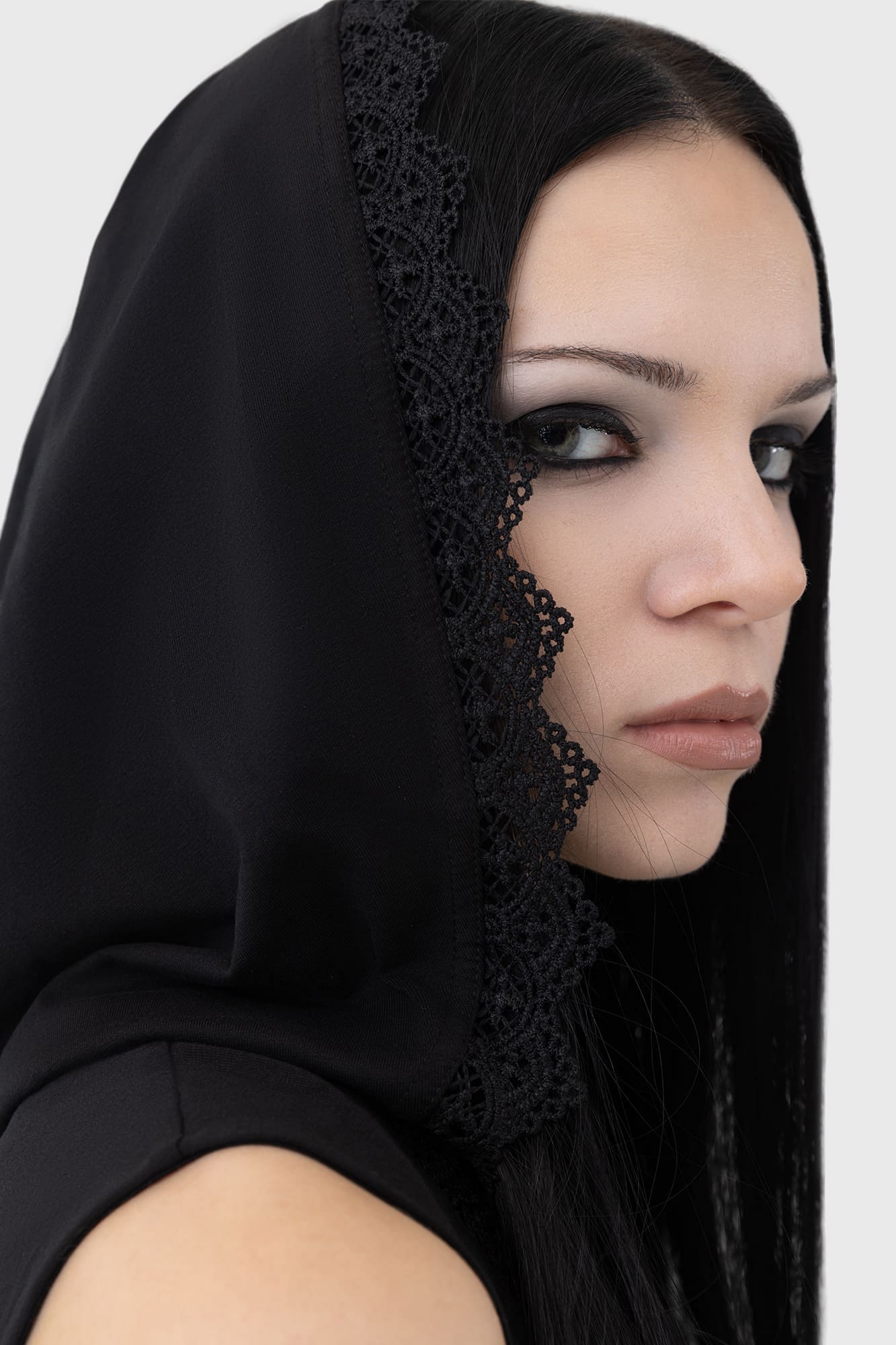 Killstar Moon Card Hooded Mini Dress with Lace Trim
