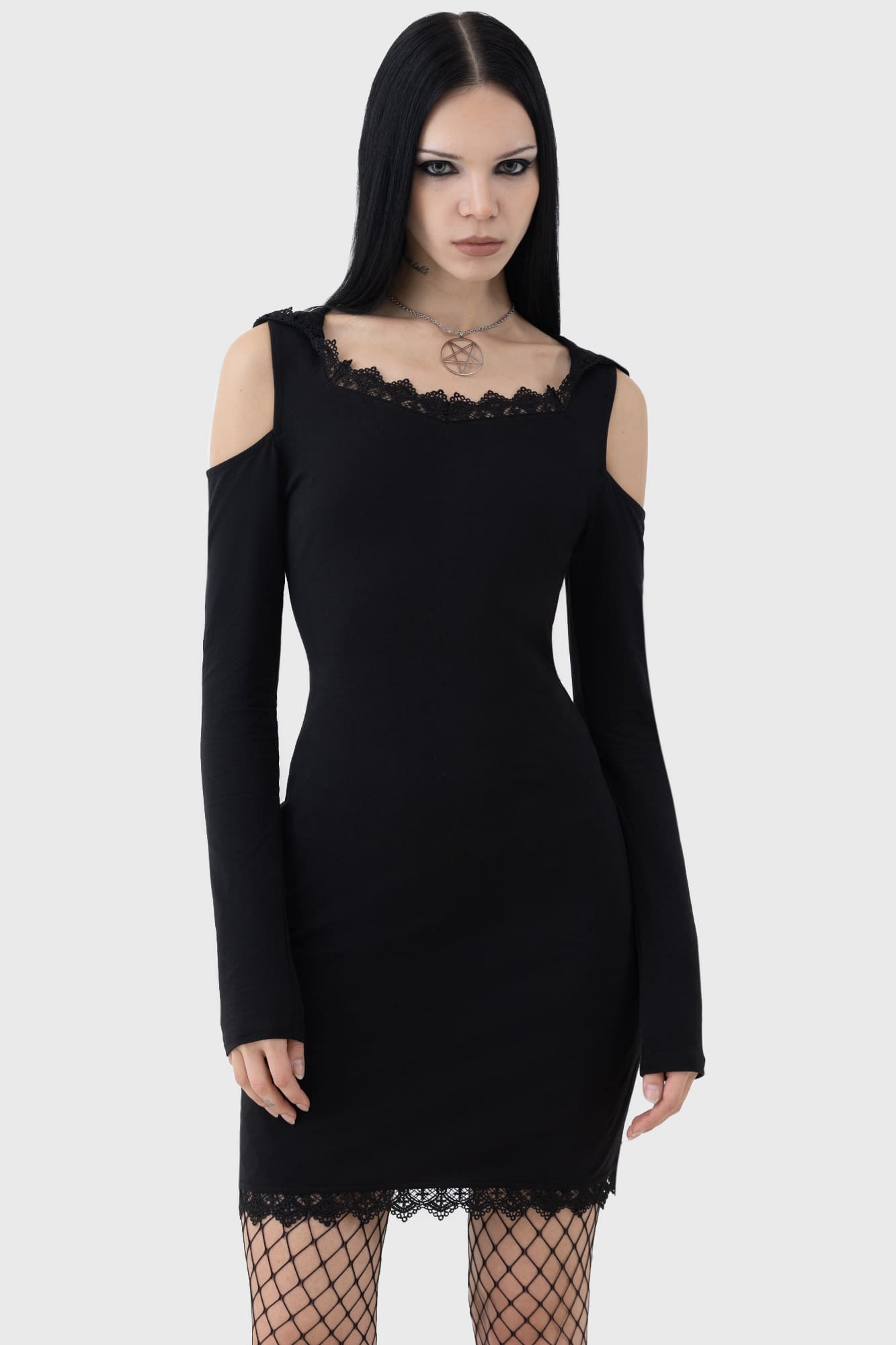 Killstar Moon Card Hooded Mini Dress with Lace Trim