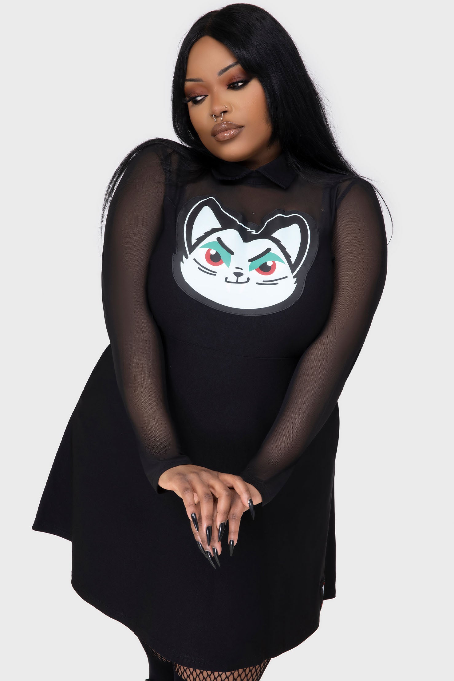 Killstar Vampurr Skater Dress with Mesh & Statement Print