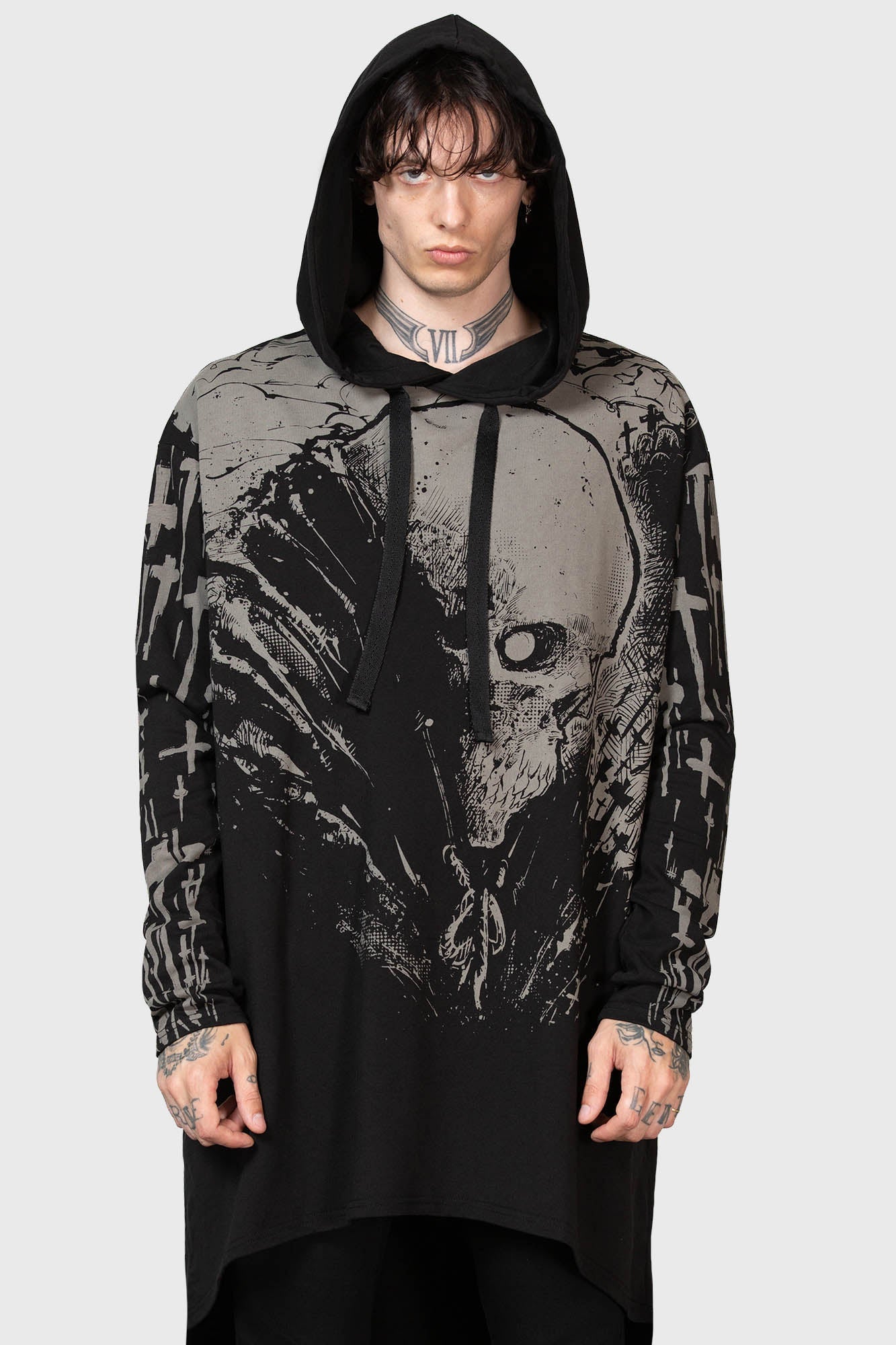 Killstar Cross The Bear Graphic Longline Hoodie - Unisex Cotton