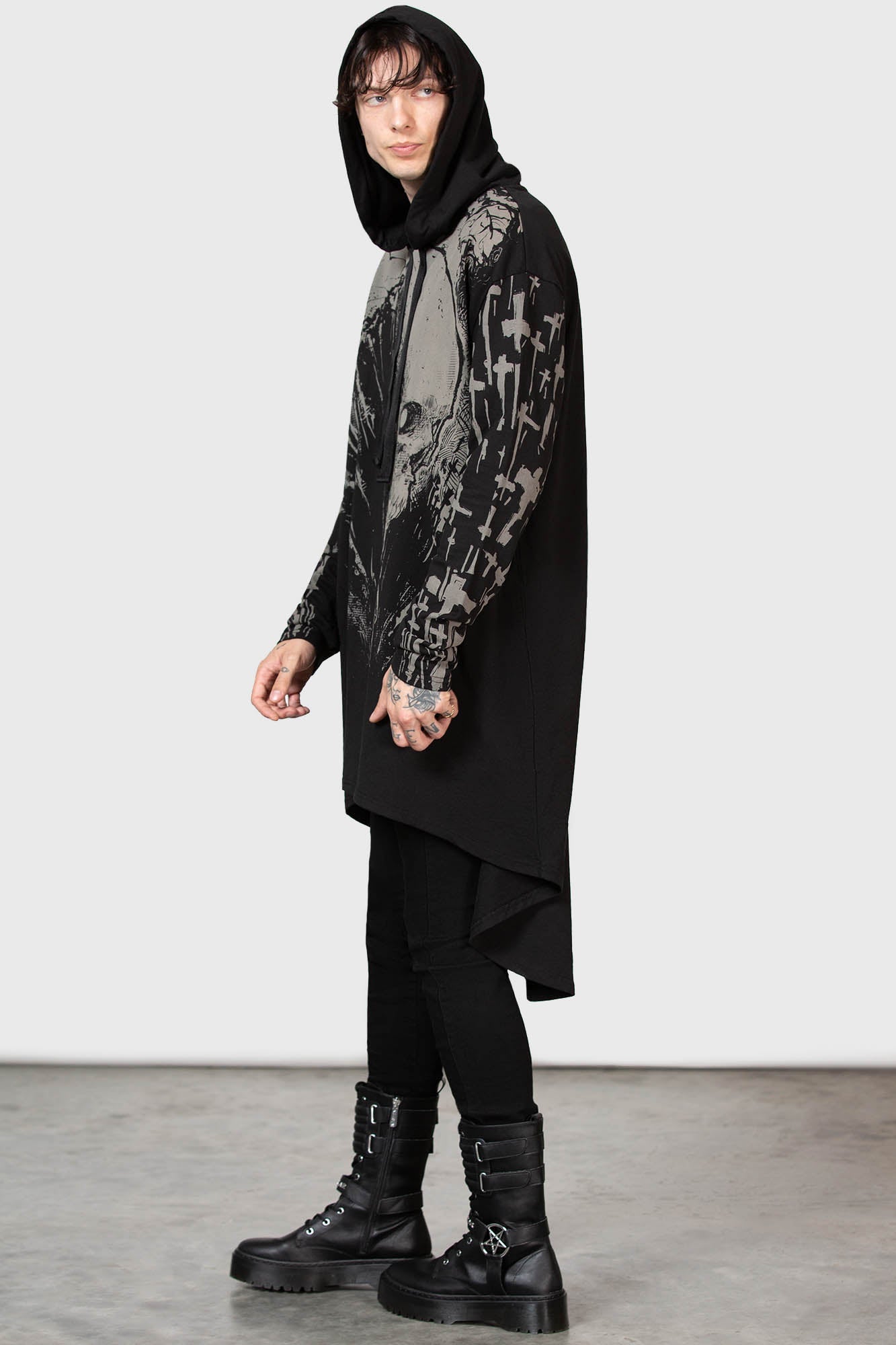 Killstar Cross The Bear Graphic Longline Hoodie - Unisex Cotton
