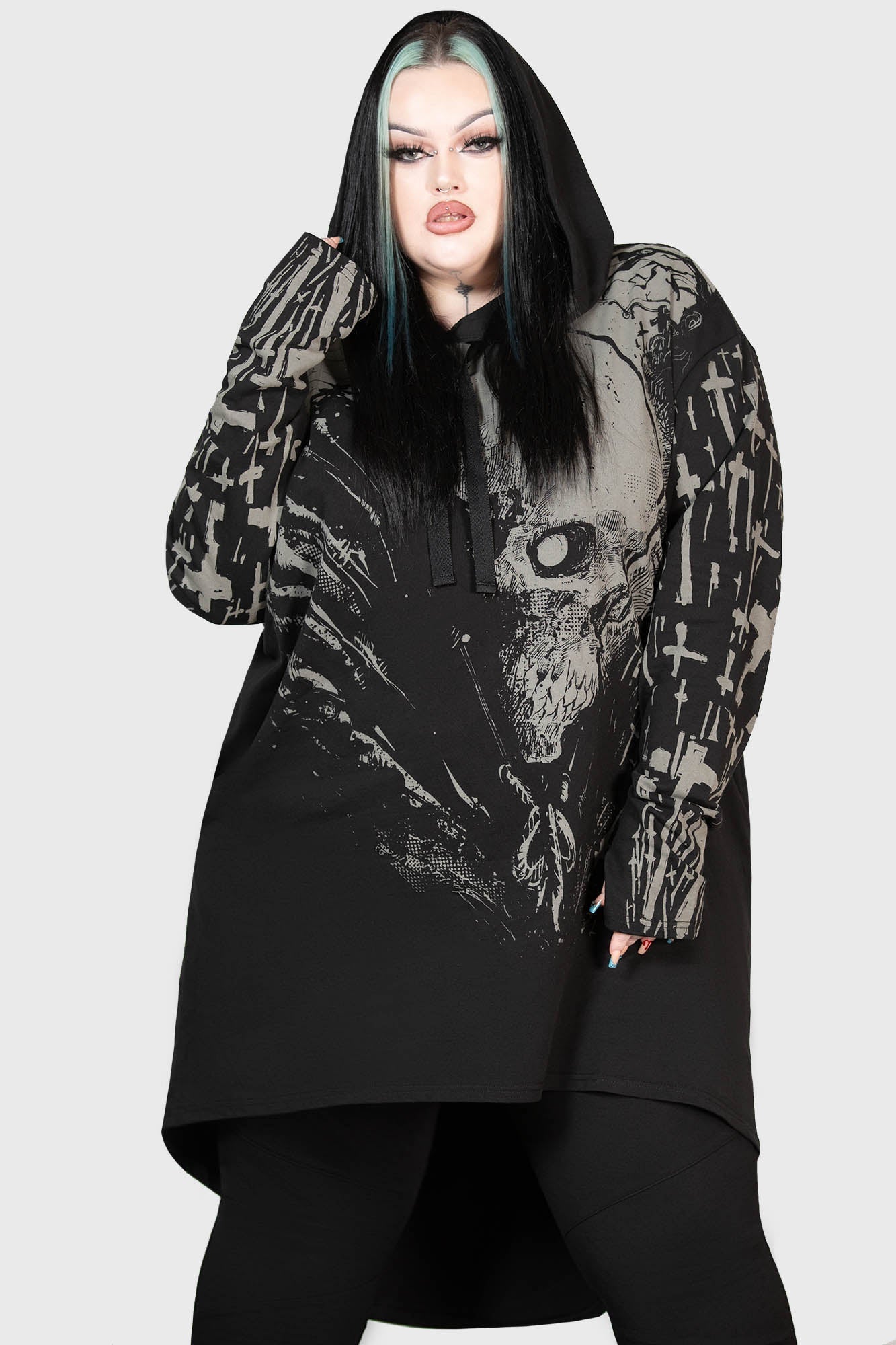Killstar Cross The Bear Graphic Longline Hoodie - Unisex Cotton