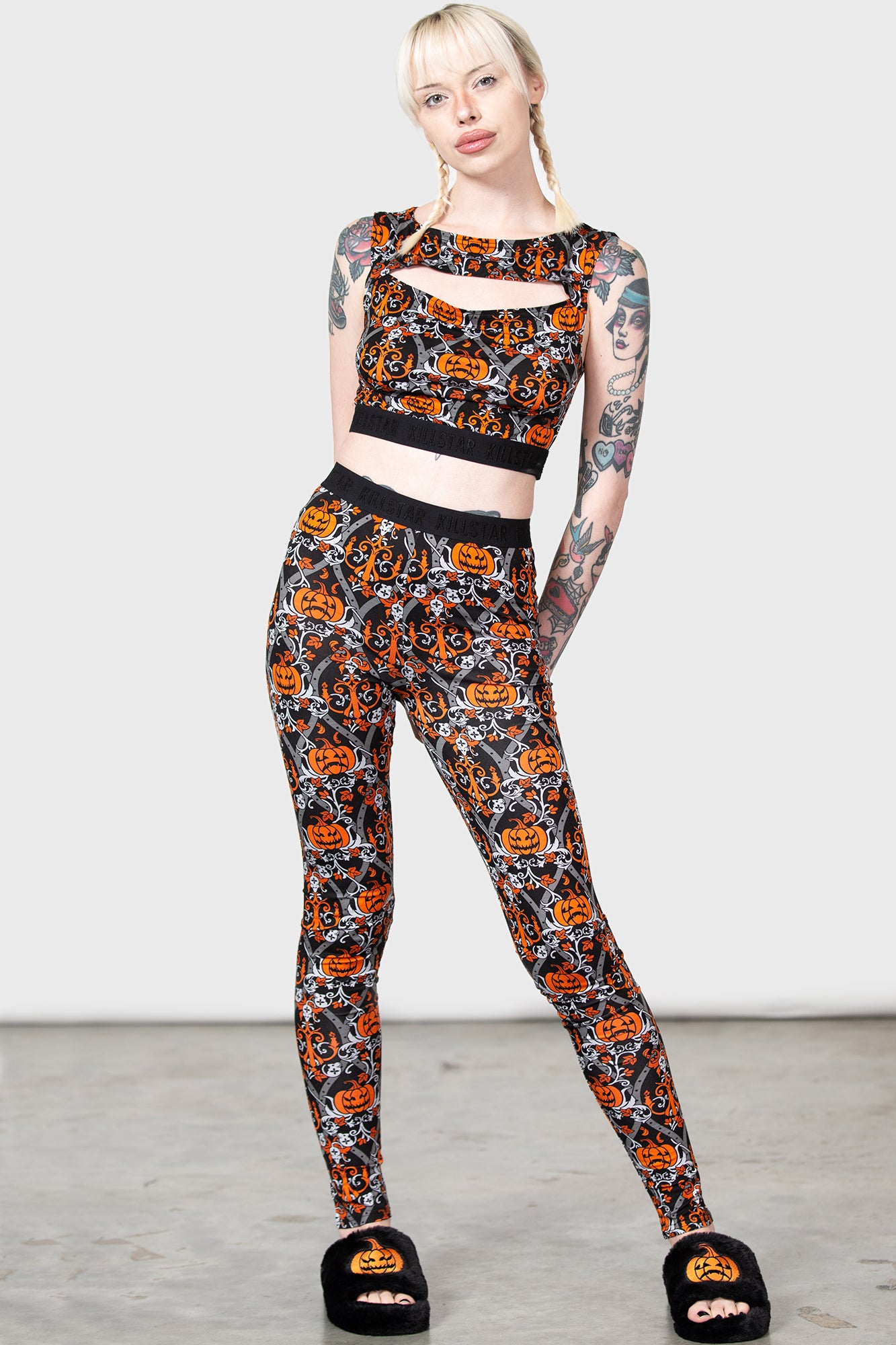 KILLSTAR Baroque Pumpkin Print Crop Top with Keyhole Detail