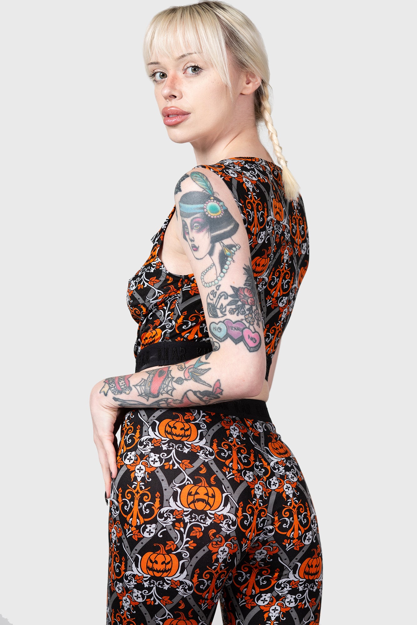 KILLSTAR Baroque Pumpkin Print Crop Top with Keyhole Detail