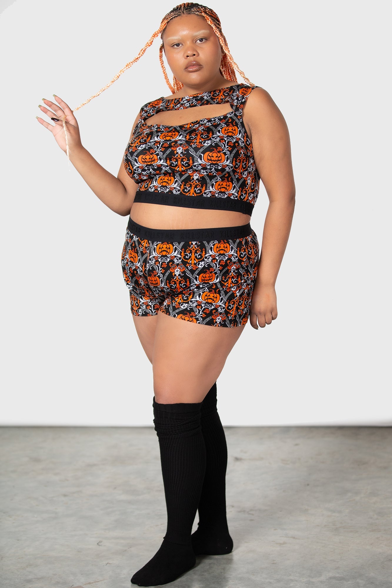 KILLSTAR Baroque Pumpkin Print Crop Top with Keyhole Detail