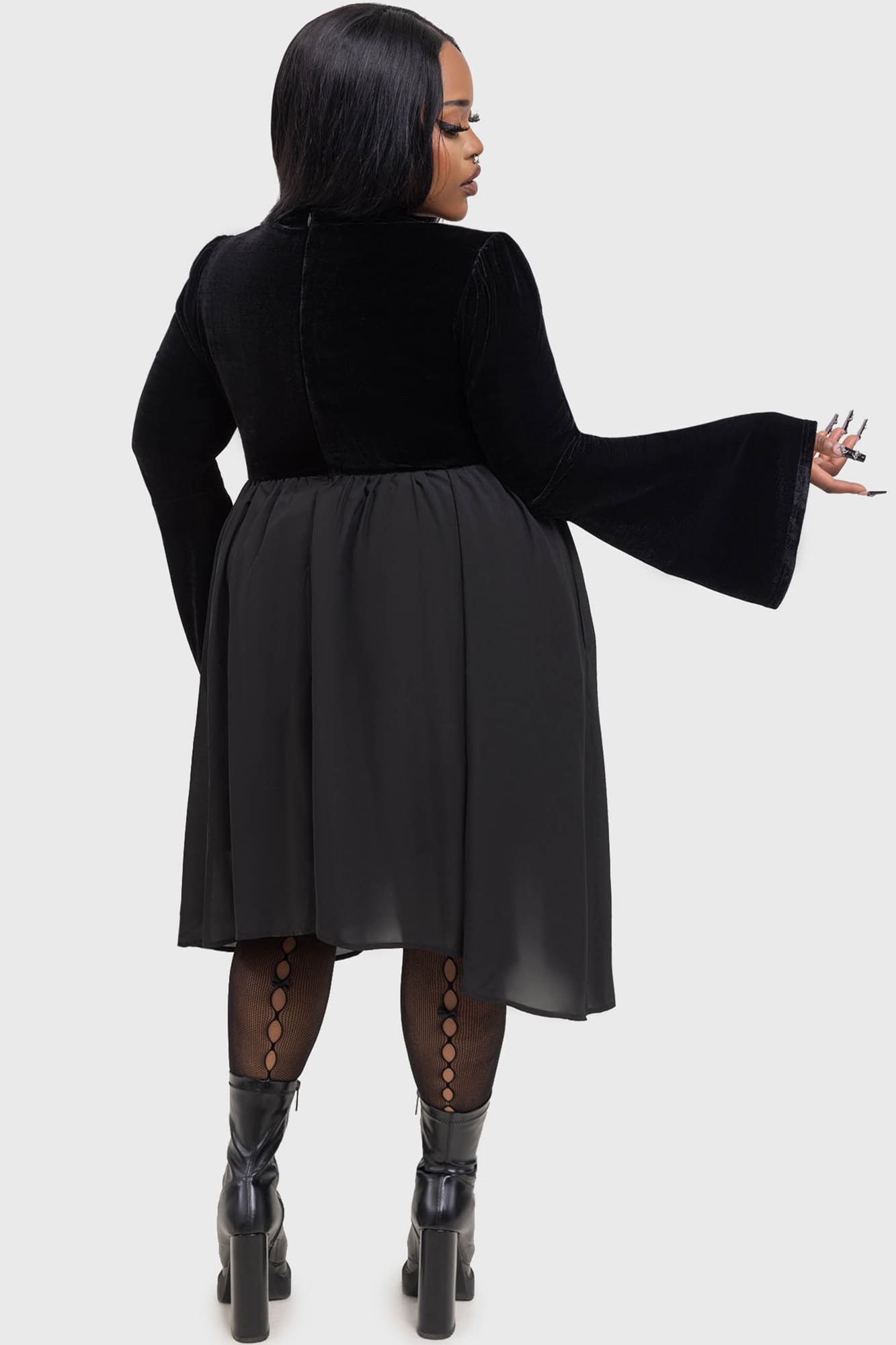 Killstar Nyctogrim Gothic Velvet Dress with Pentagram Hardware