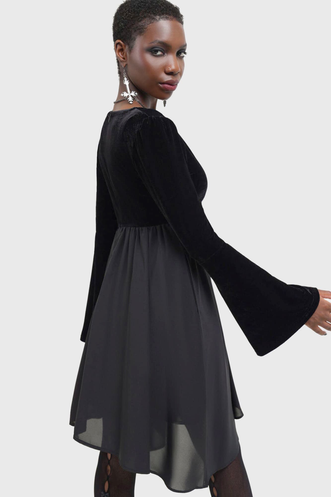 Killstar Nyctogrim Gothic Velvet Dress with Pentagram Hardware