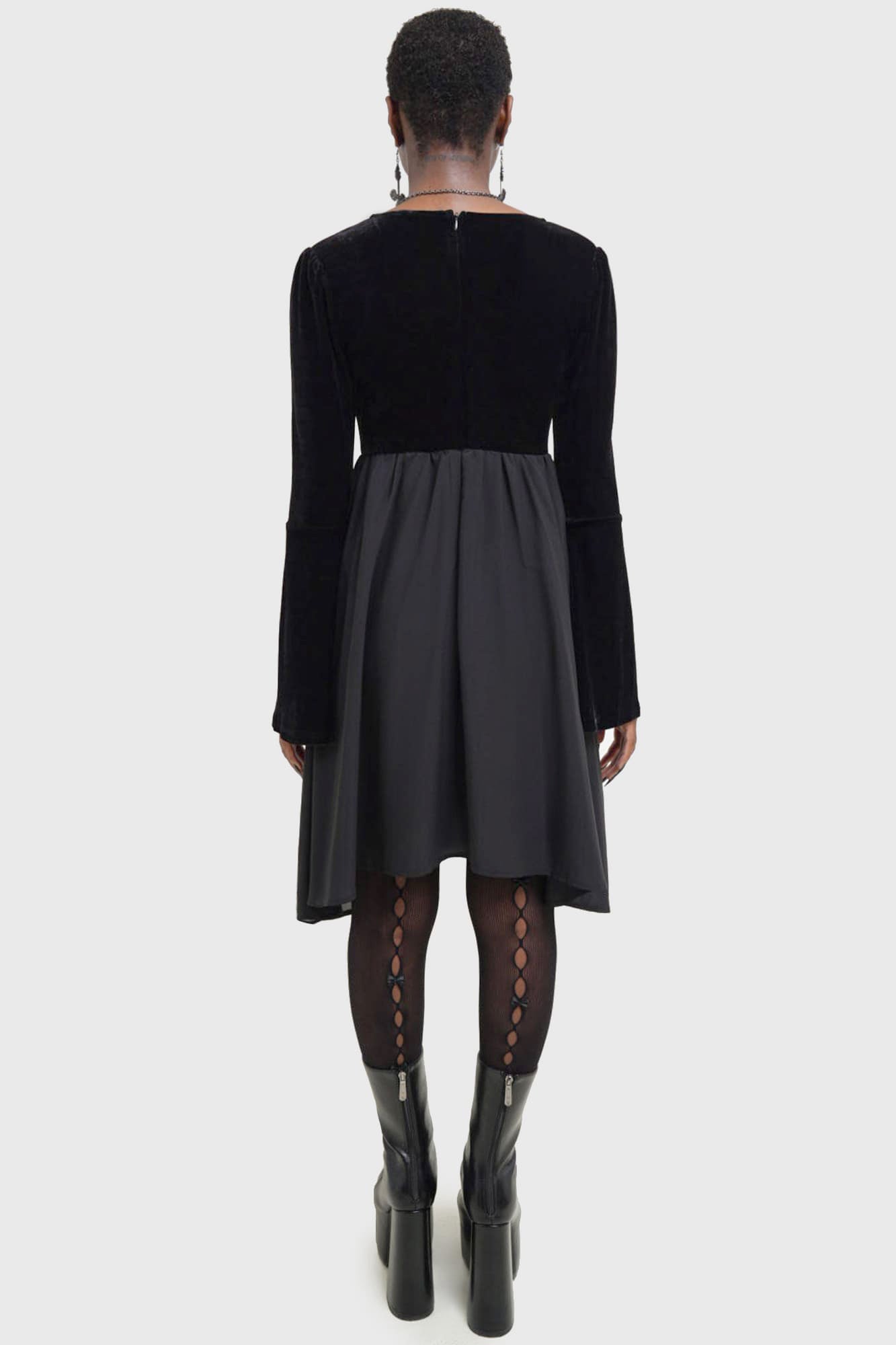 Killstar Nyctogrim Gothic Velvet Dress with Pentagram Hardware