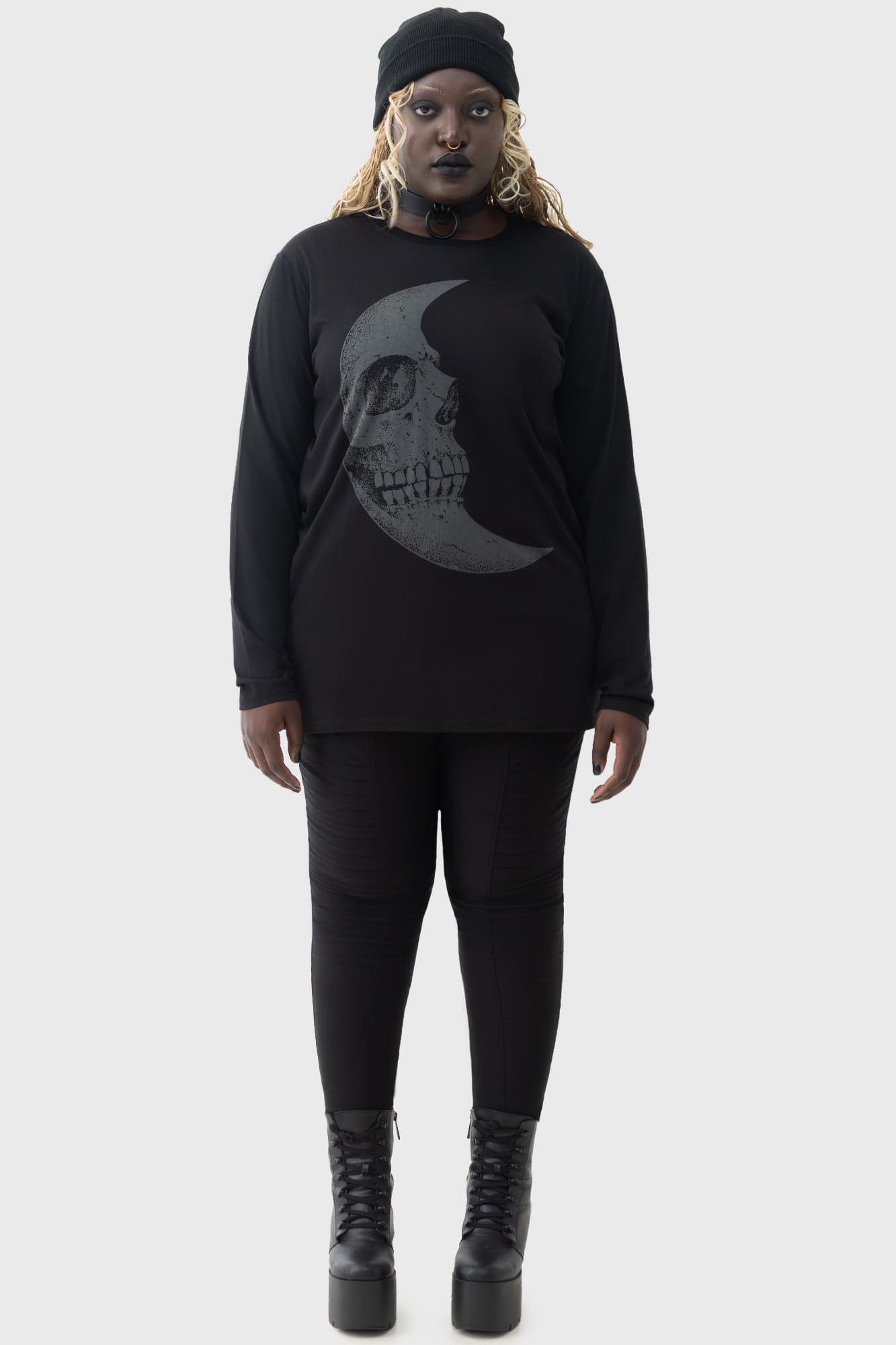 Kihlist Lunar Crescent Graphic Long Sleeve Cotton Top