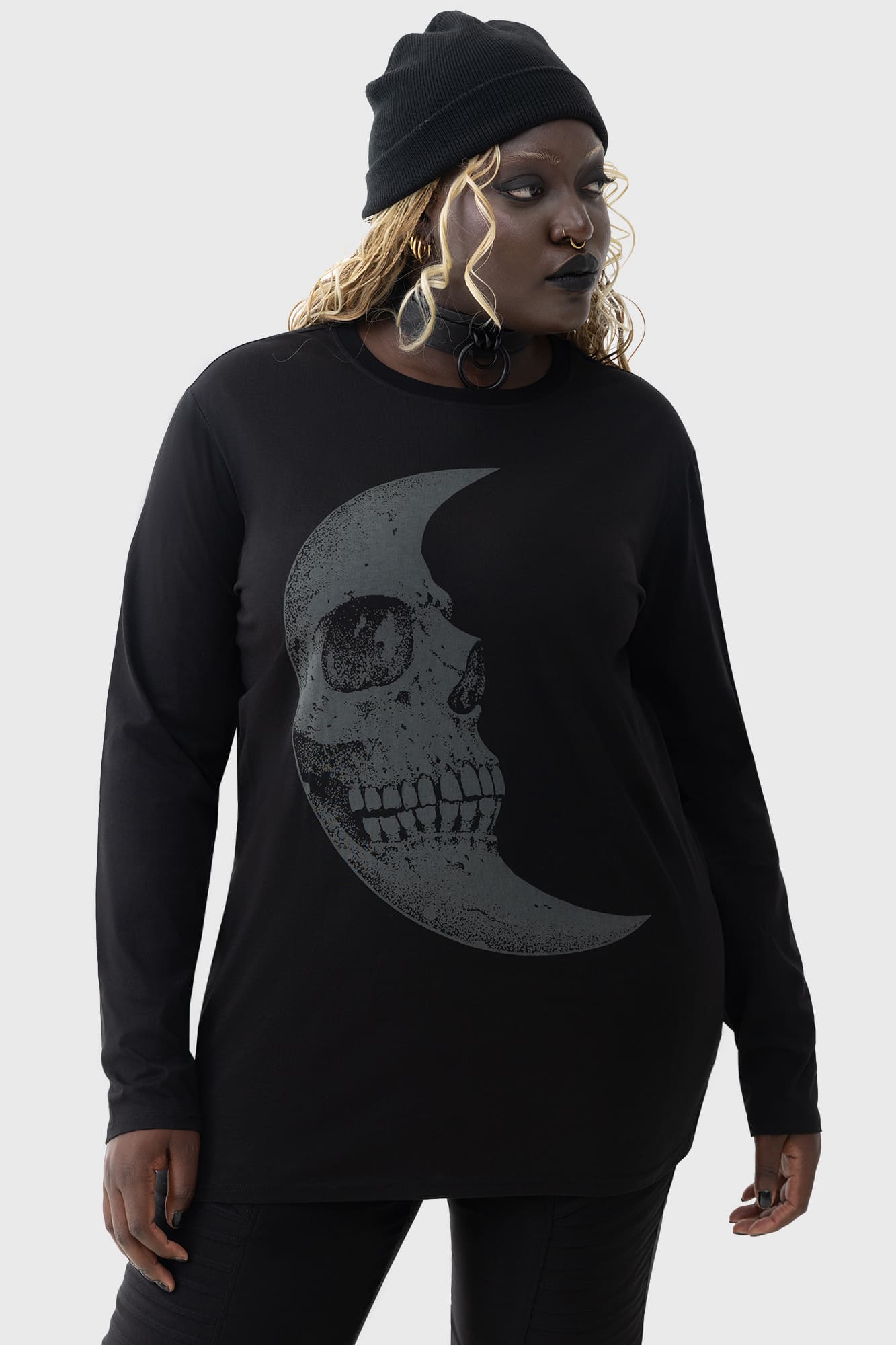 Kihlist Lunar Crescent Graphic Long Sleeve Cotton Top