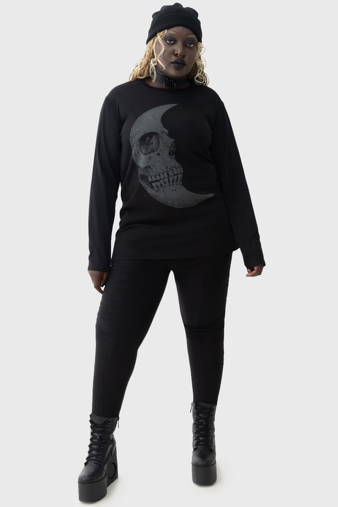 Kihlist Lunar Crescent Graphic Long Sleeve Cotton Top