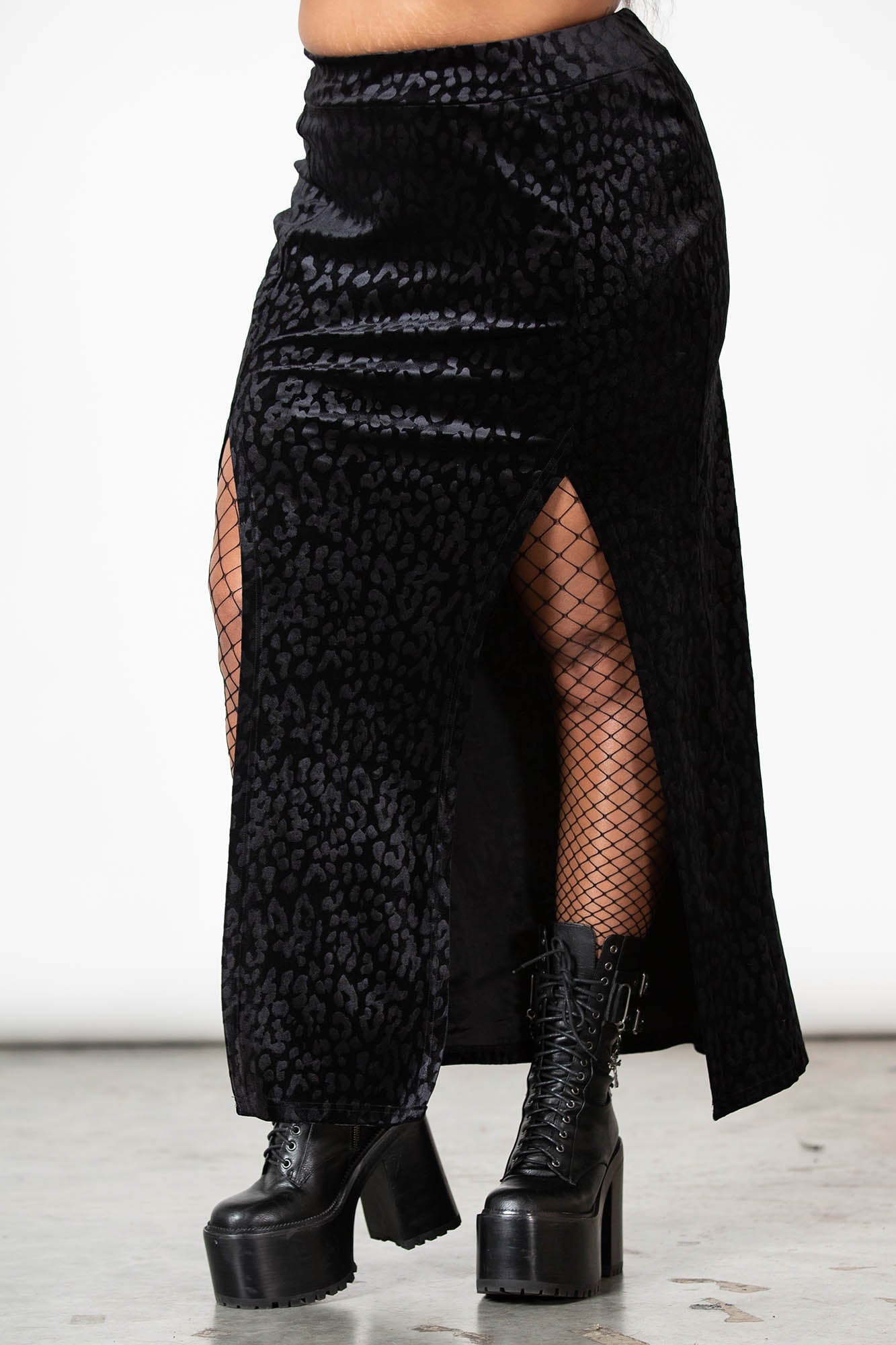 Killstar Nine Lives Velvet Leopard Print Skirt - Plus Size