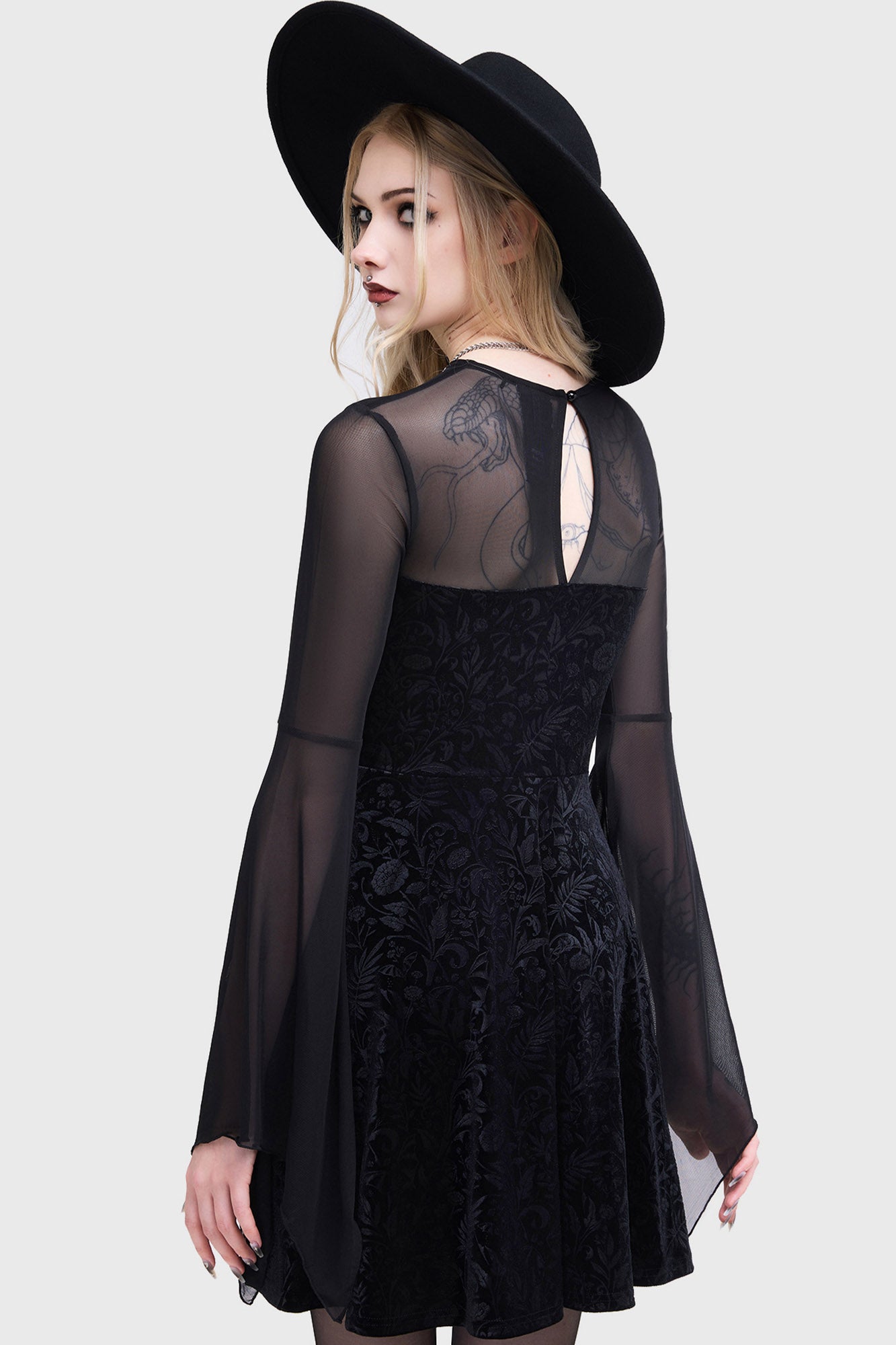 Killstar Enigma Garden Velvet Mini Dress with Mesh Details