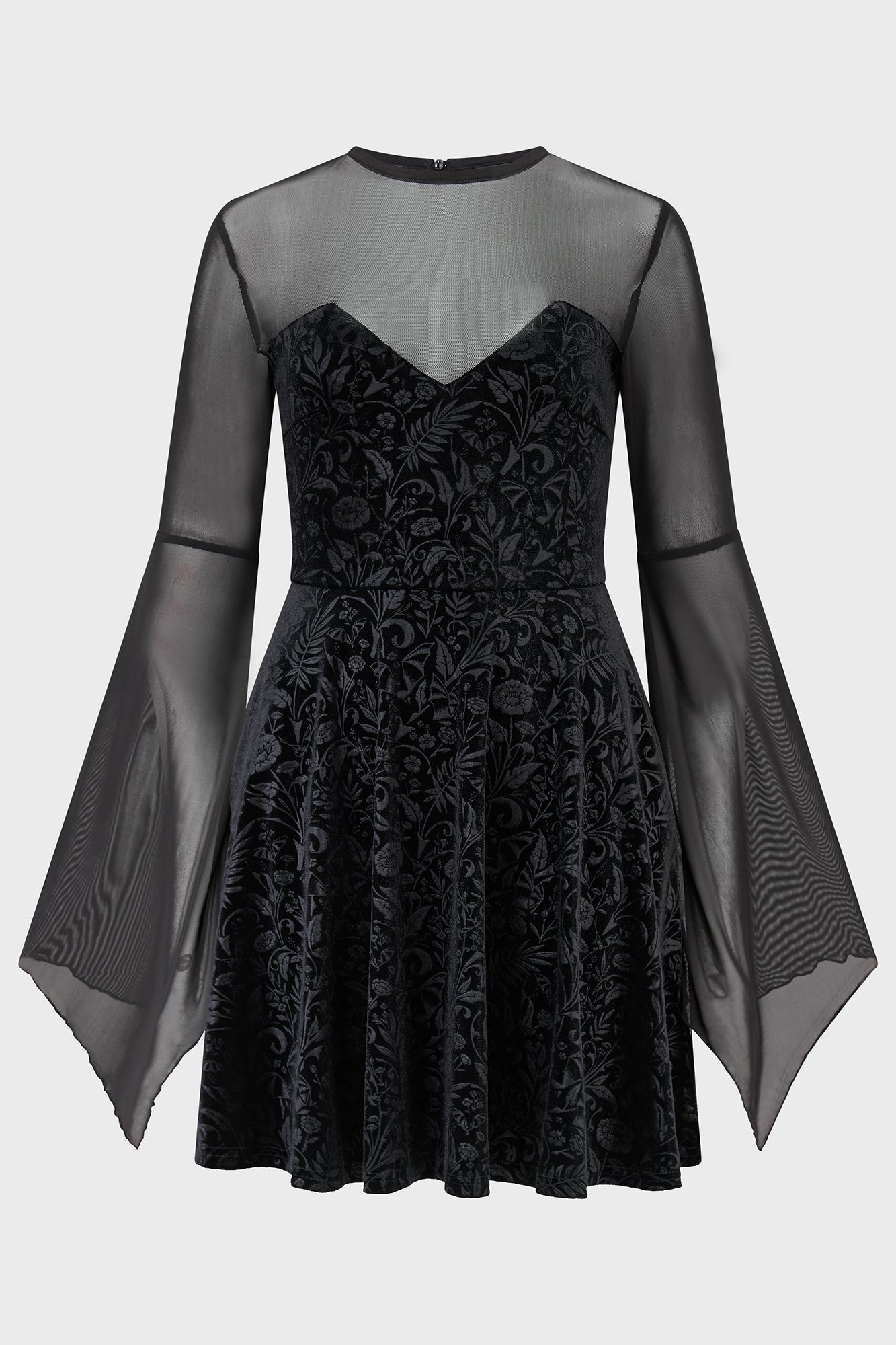 Killstar Enigma Garden Velvet Mini Dress with Mesh Details