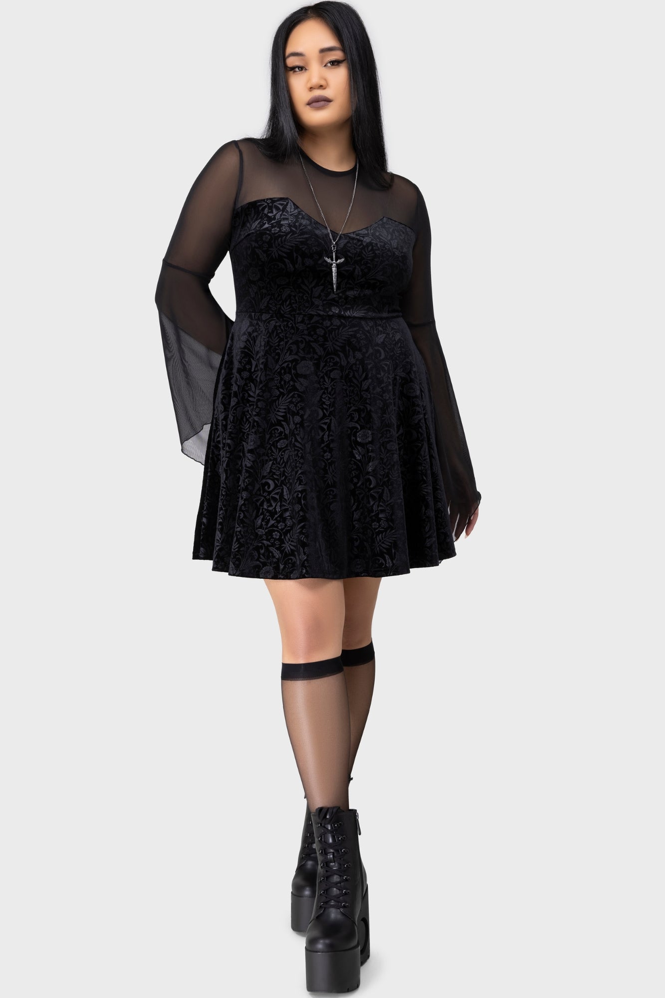 Killstar Enigma Garden Velvet Mini Dress with Mesh Details