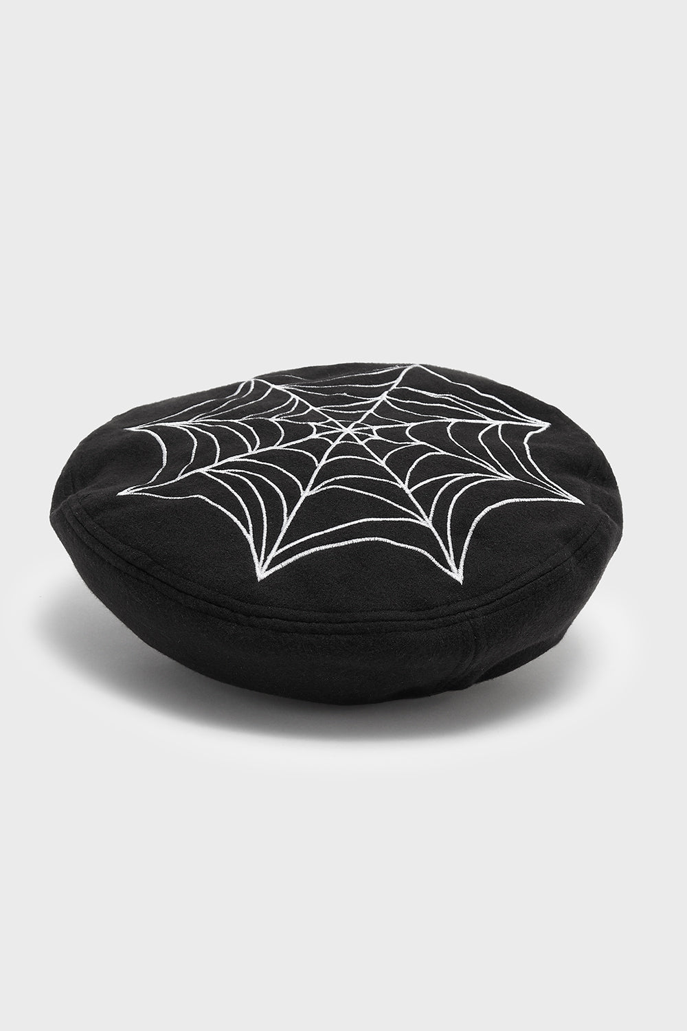 Killstar Black Widow Embroidered Beret Hat with Adjustable Ribbon