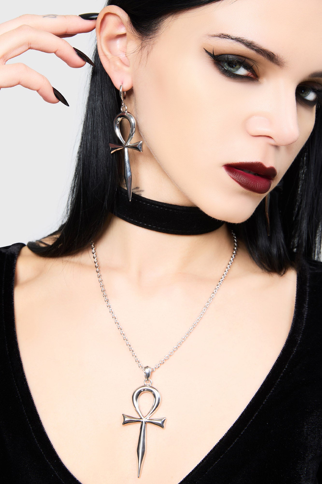 Killstar Silver Ankh Hoop Earrings - Resurrection Design