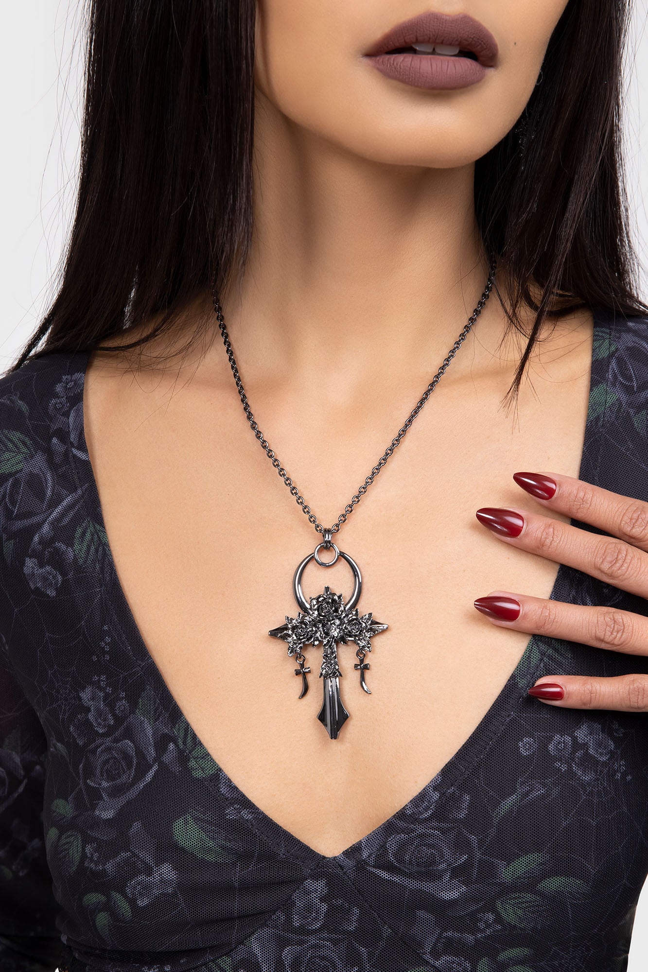 Killstar Gothic Ankh Necklace with Rose & Crucifix Design