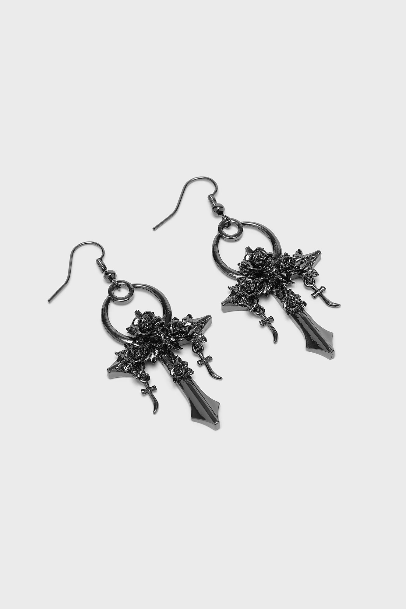 Killstar Gothic Ankh Earrings with Rose & Crucifix Design