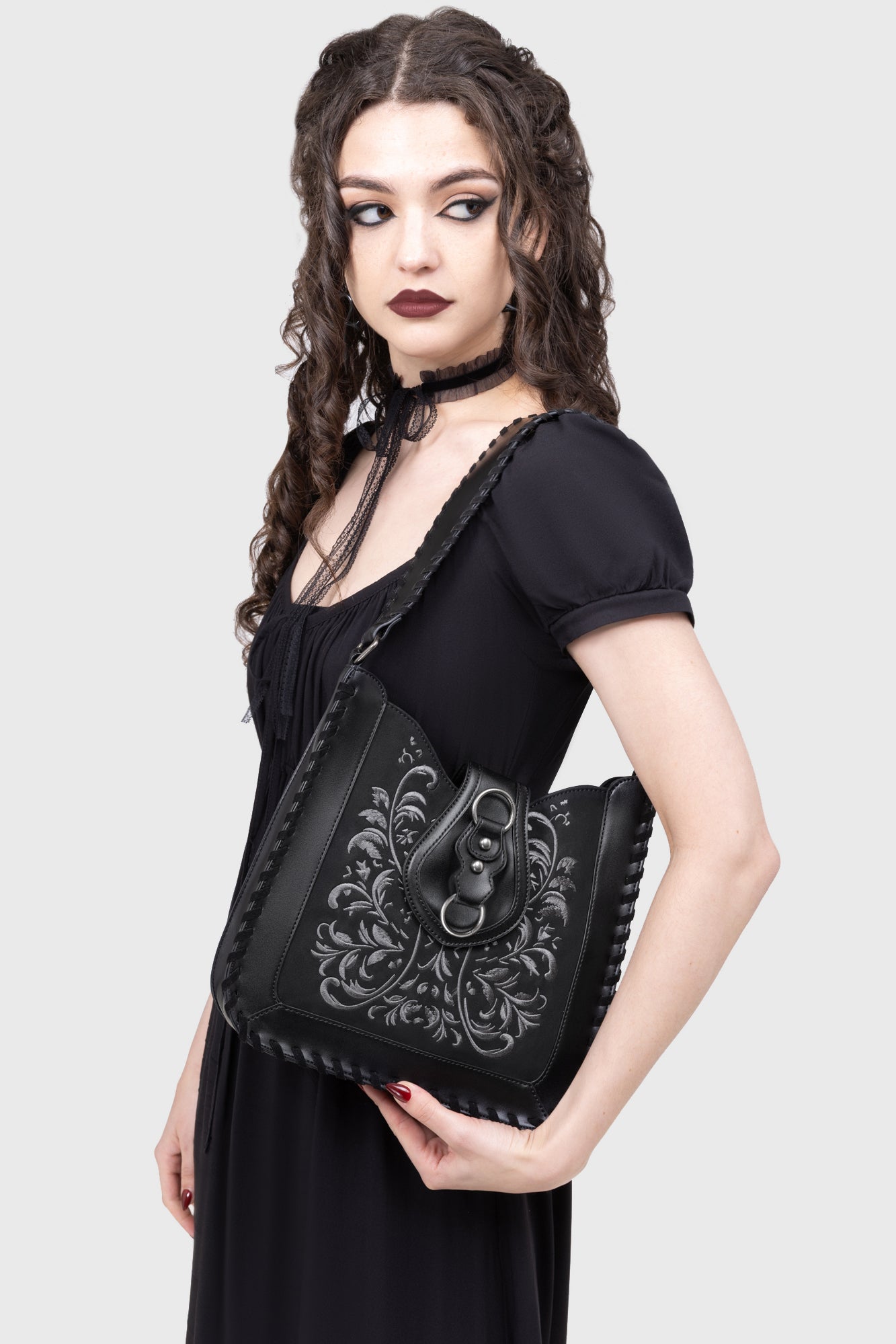 Killstar Phantoms Embrace Crossbody Bag with Leaf Embroidery