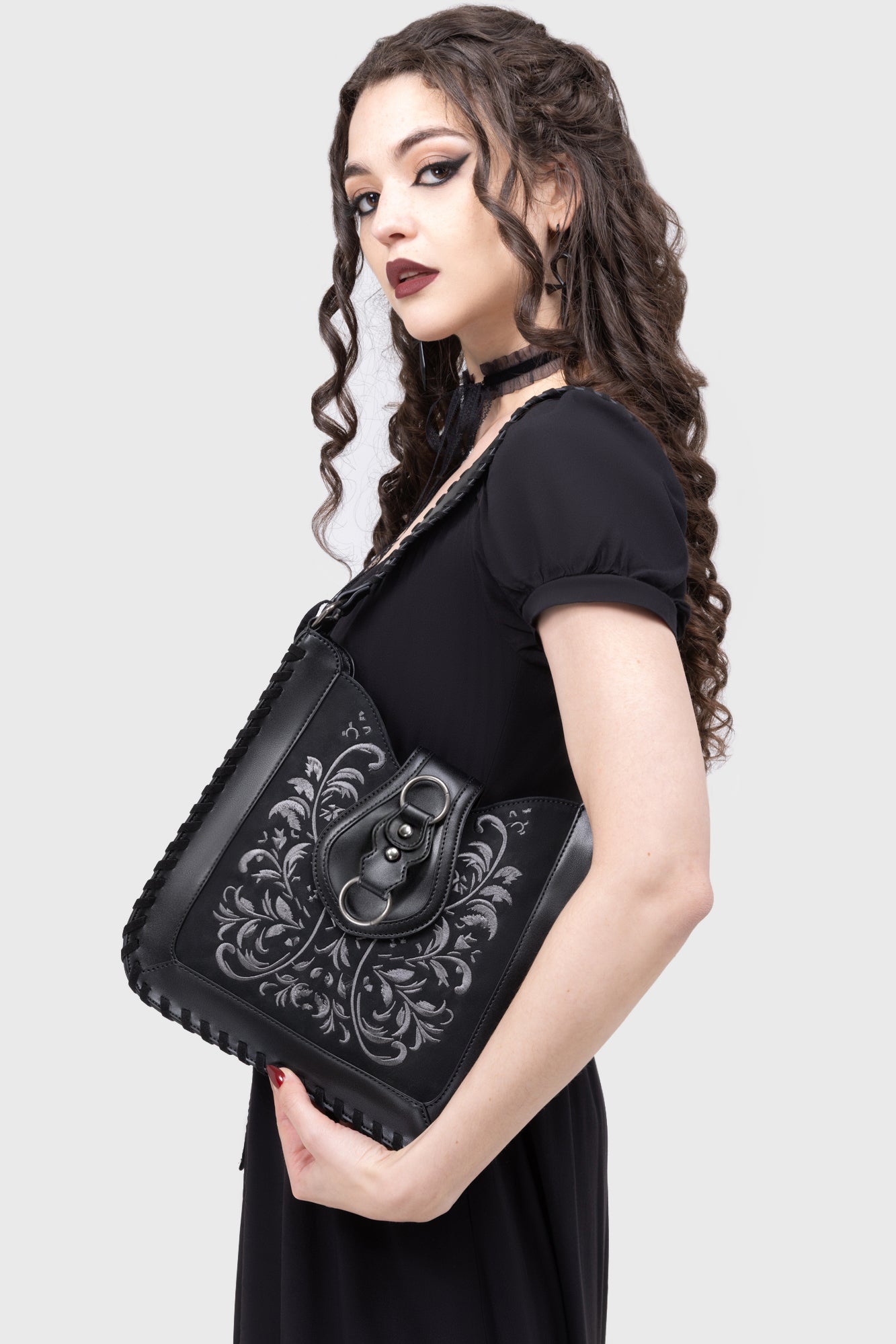 Killstar Phantoms Embrace Crossbody Bag with Leaf Embroidery