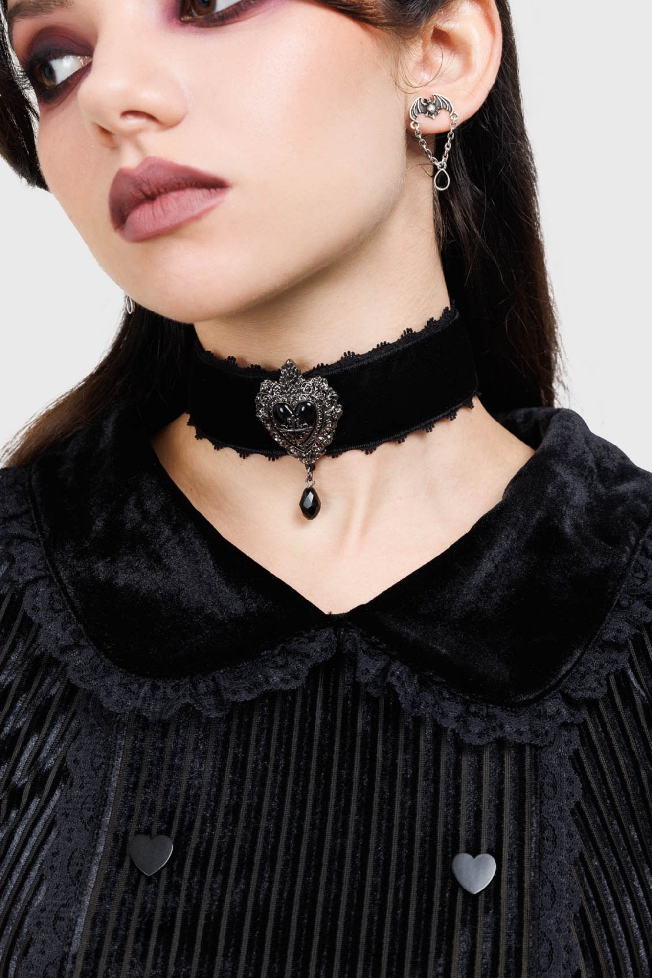 Killstar Darkmoor Academy Velvet Choker with Heart Pendant