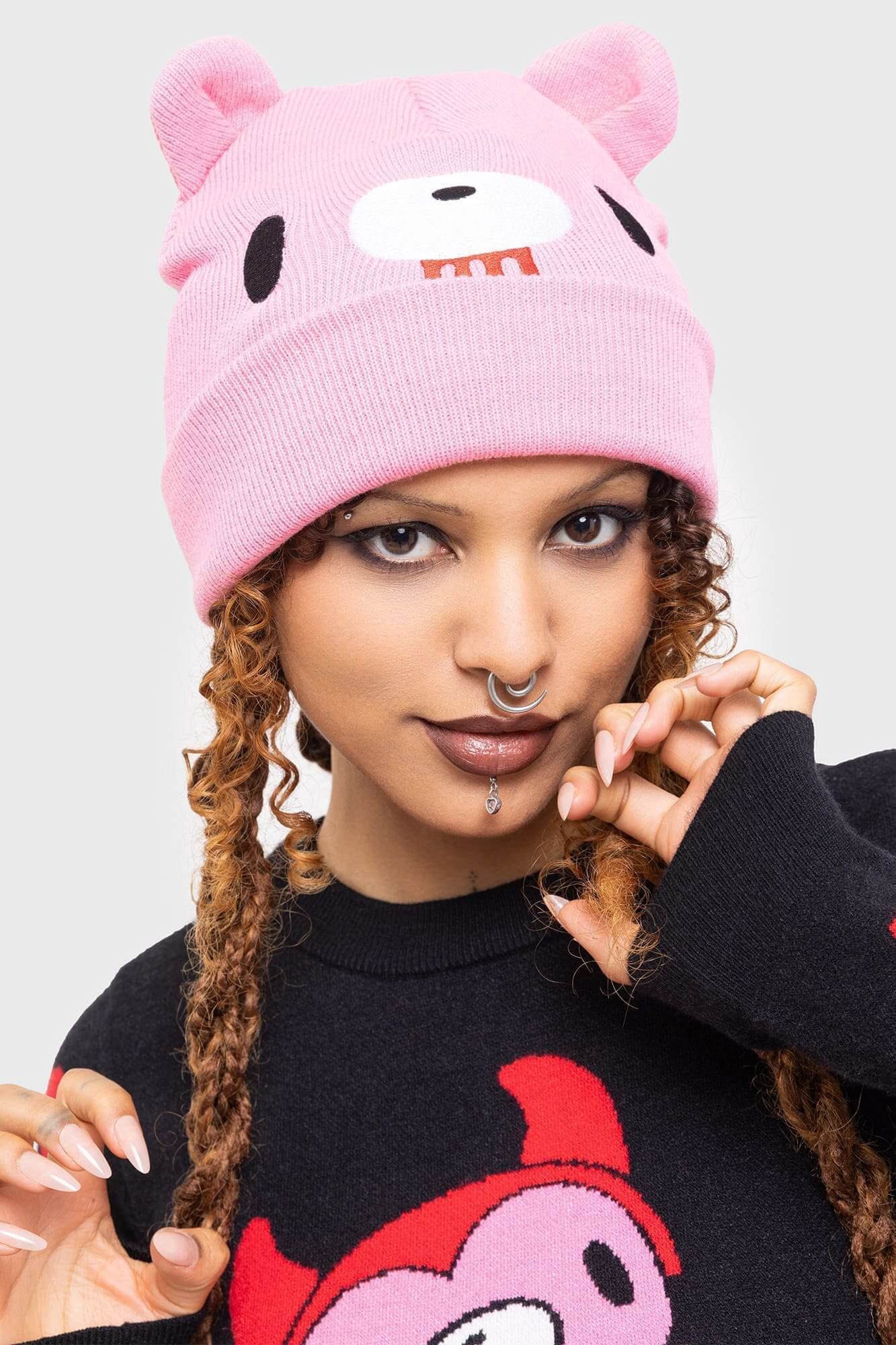 Killstar Gloomy Bear Knit Beanie - Embroidered Alt Fashion Hat