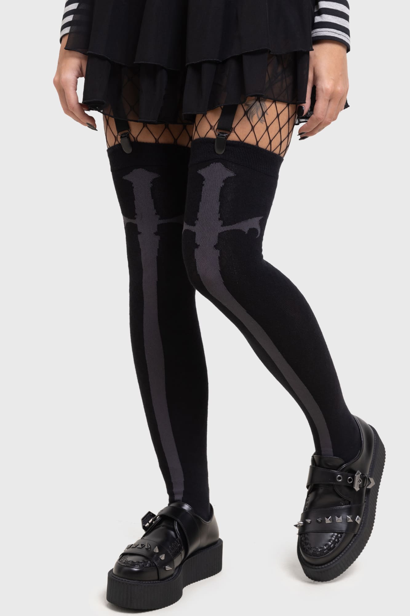 Killstar Swordstorm Knee High Cotton Socks with Sword Print