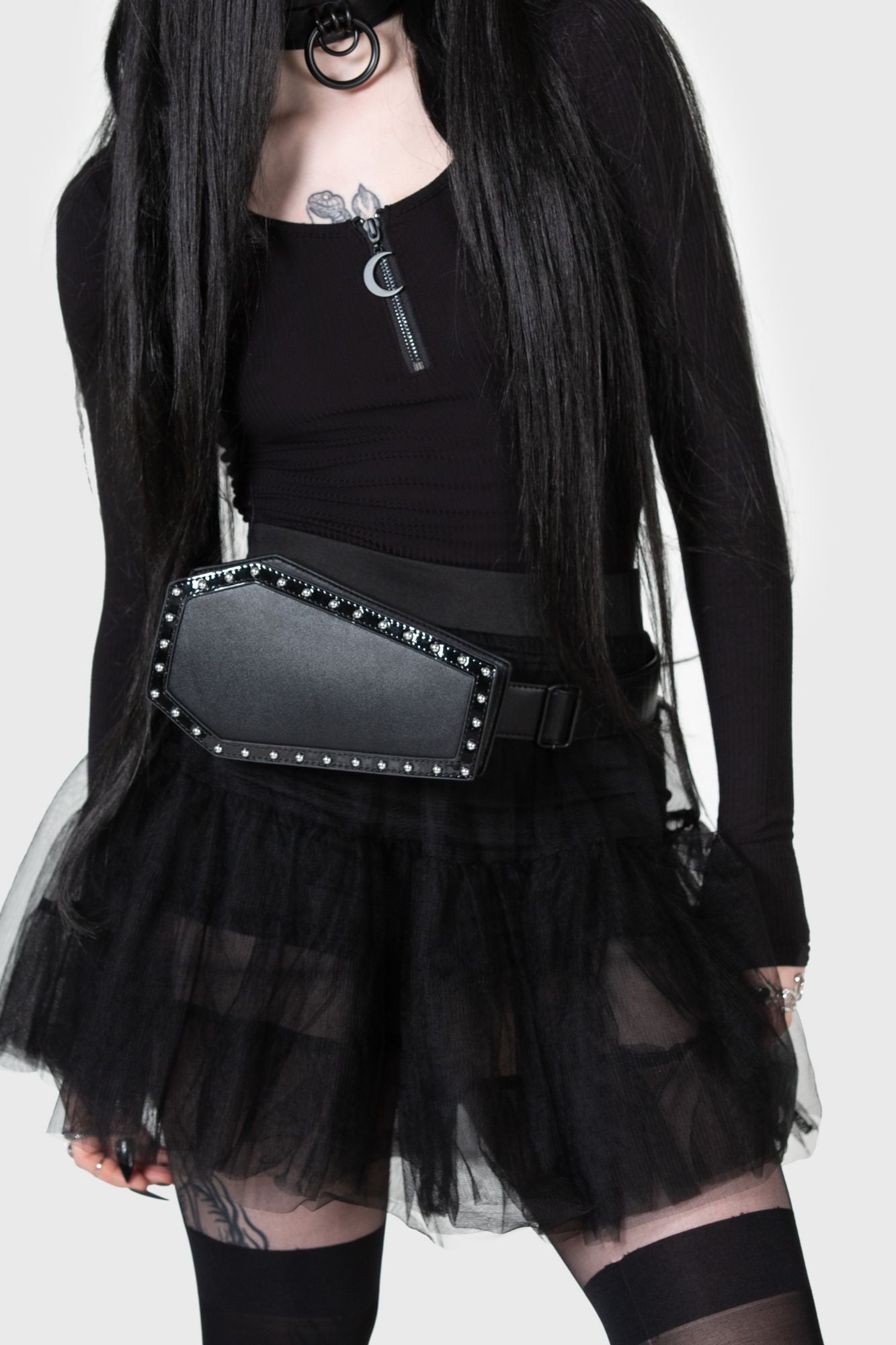KIHILIST Coffin Crossbody Bag - PU Leather, Adjustable Strap, Gothic Style