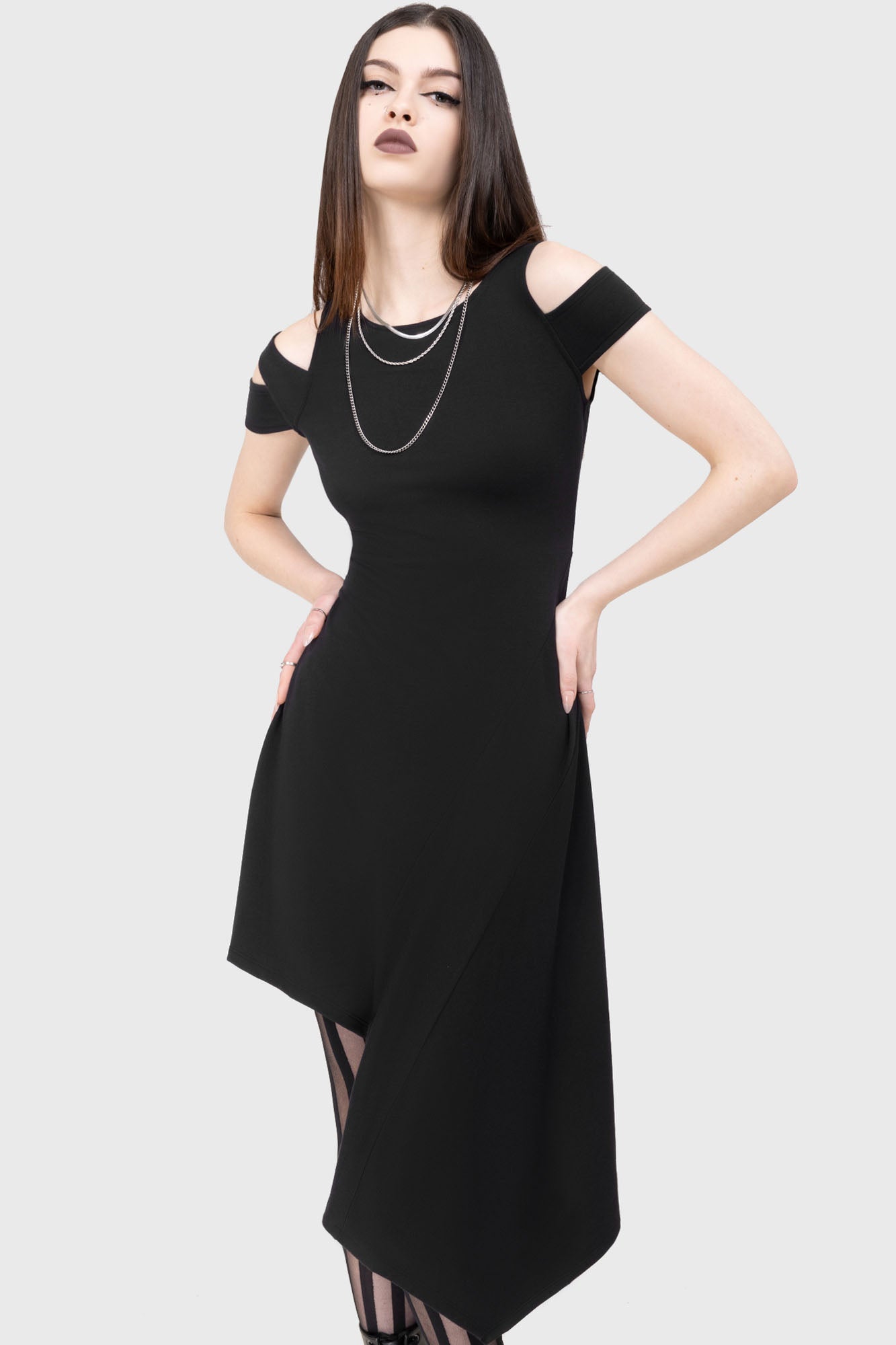 Killstar Ethereos Cold Shoulder Midi Dress - Stretch Jersey Fabric