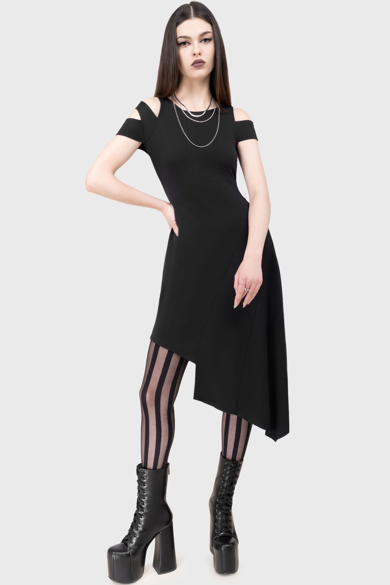 Killstar Ethereos Cold Shoulder Midi Dress - Stretch Jersey Fabric
