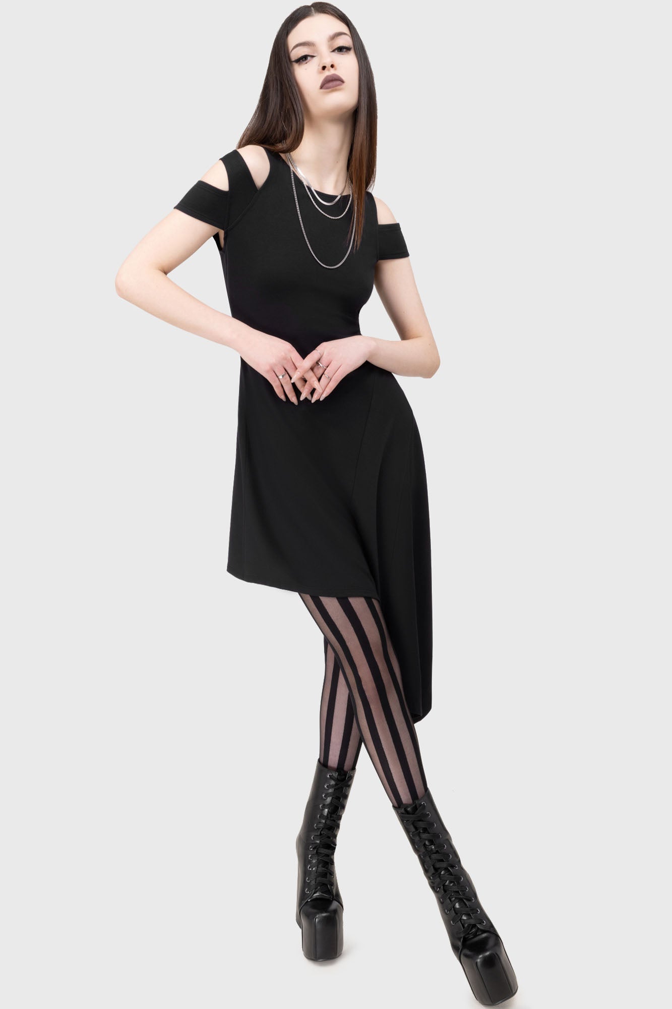 Killstar Ethereos Cold Shoulder Midi Dress - Stretch Jersey Fabric