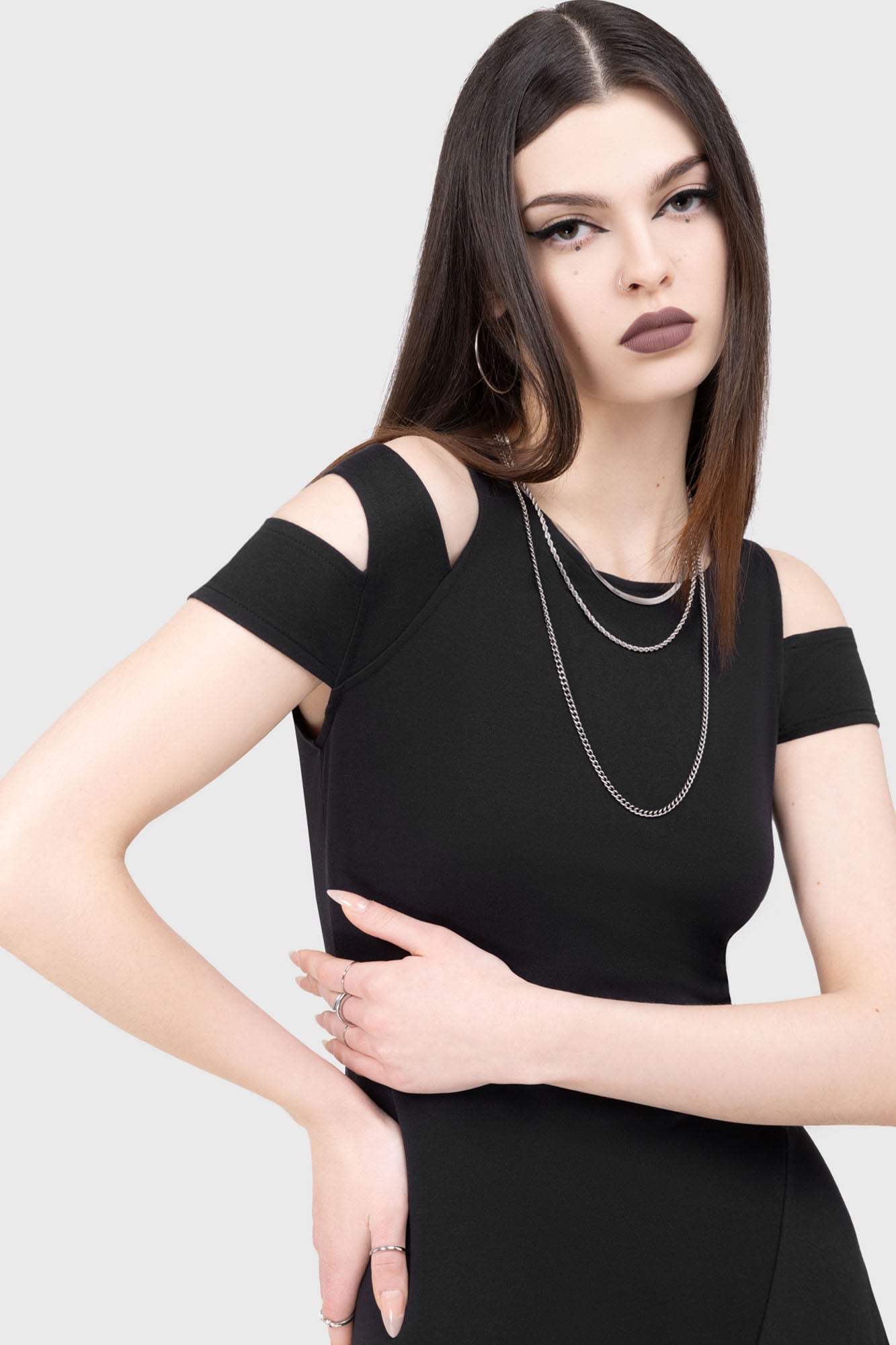 Killstar Ethereos Cold Shoulder Midi Dress - Stretch Jersey Fabric