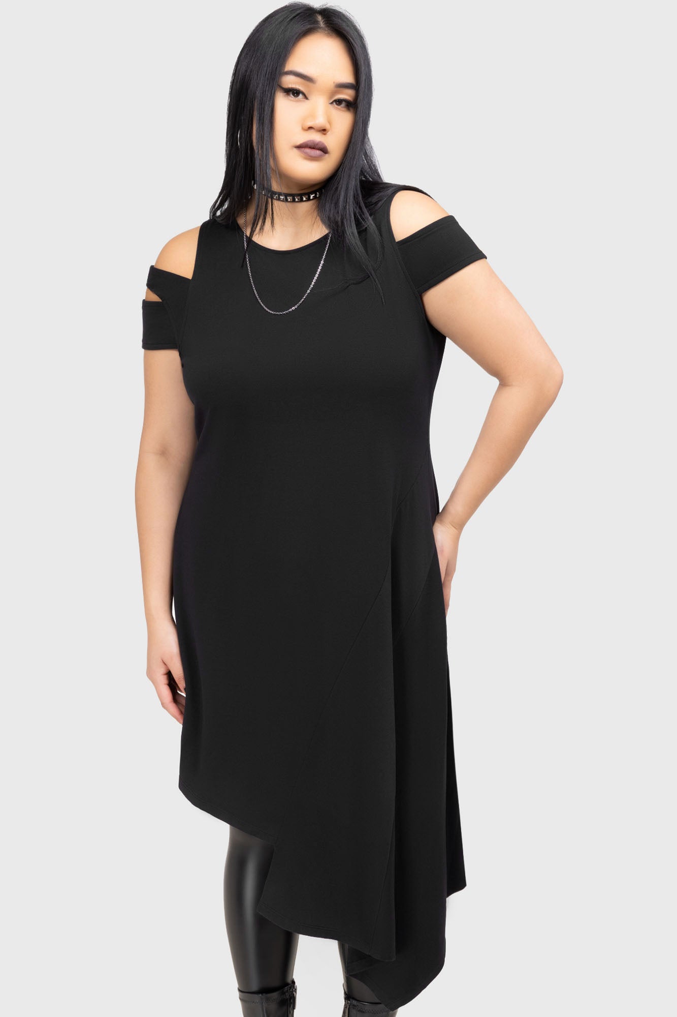Killstar Ethereos Cold Shoulder Midi Dress - Stretch Jersey Fabric