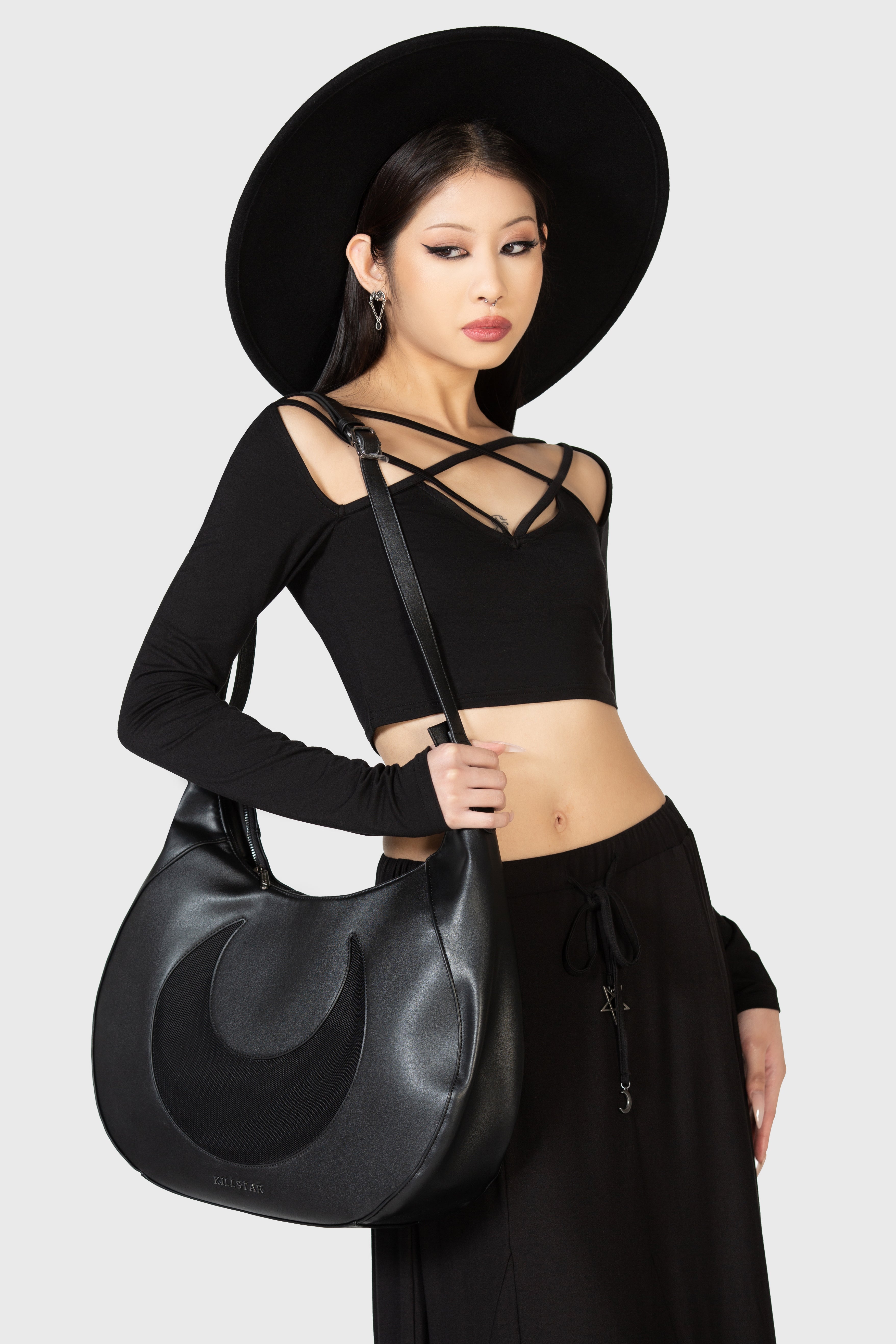 Killstar Moonlit Burial Slouch Handbag with Mesh Moon Detail