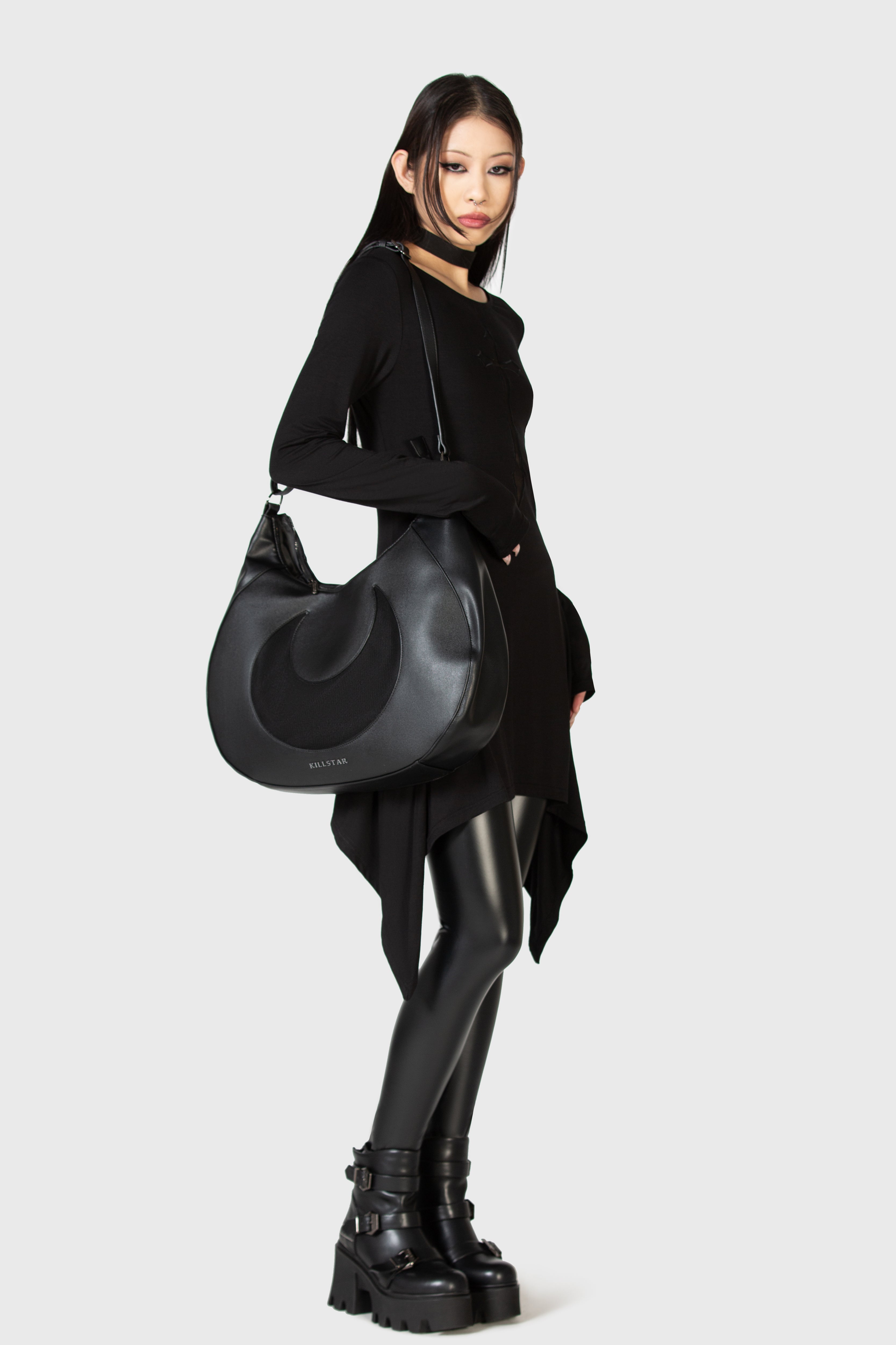 Killstar Moonlit Burial Slouch Handbag with Mesh Moon Detail