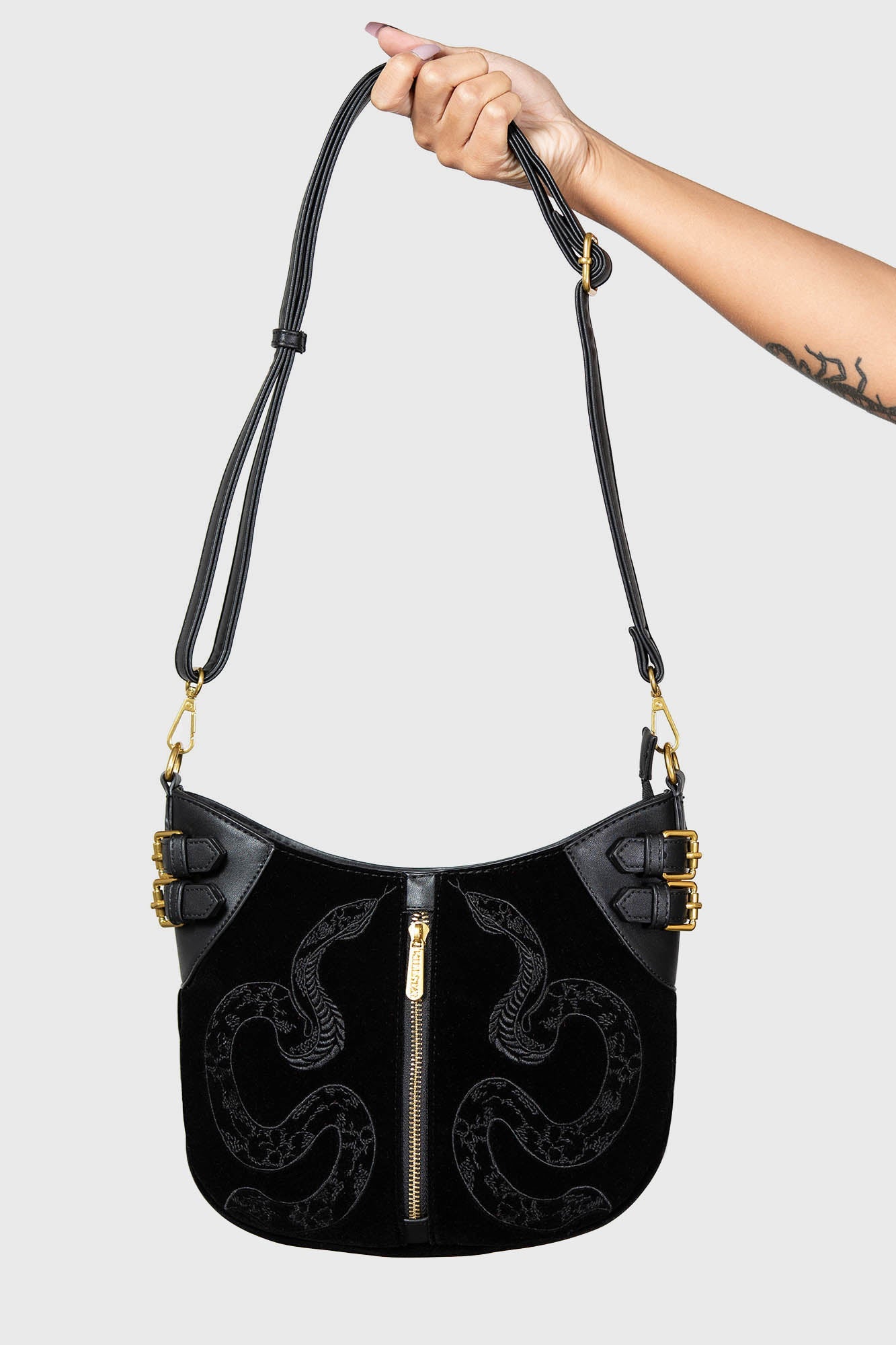 Killstar Adder Faux Leather Crossbody Bag with Gold Hardware