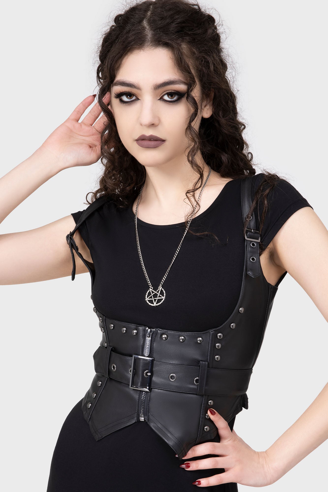 Killstar Malapas Faux Leather Underbust Corset with Adjustable Straps
