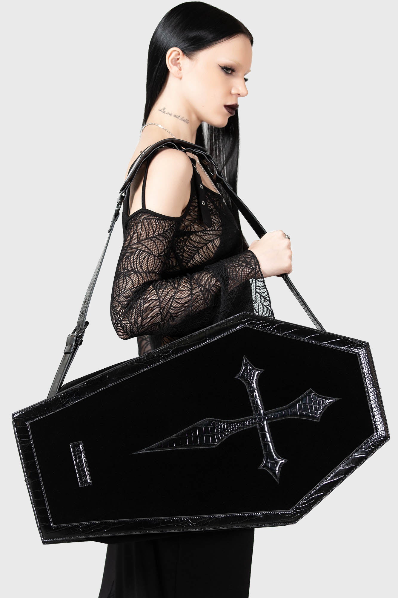 Killstar Velvet Coffin Weekender Bag with Snake Skin Detailing