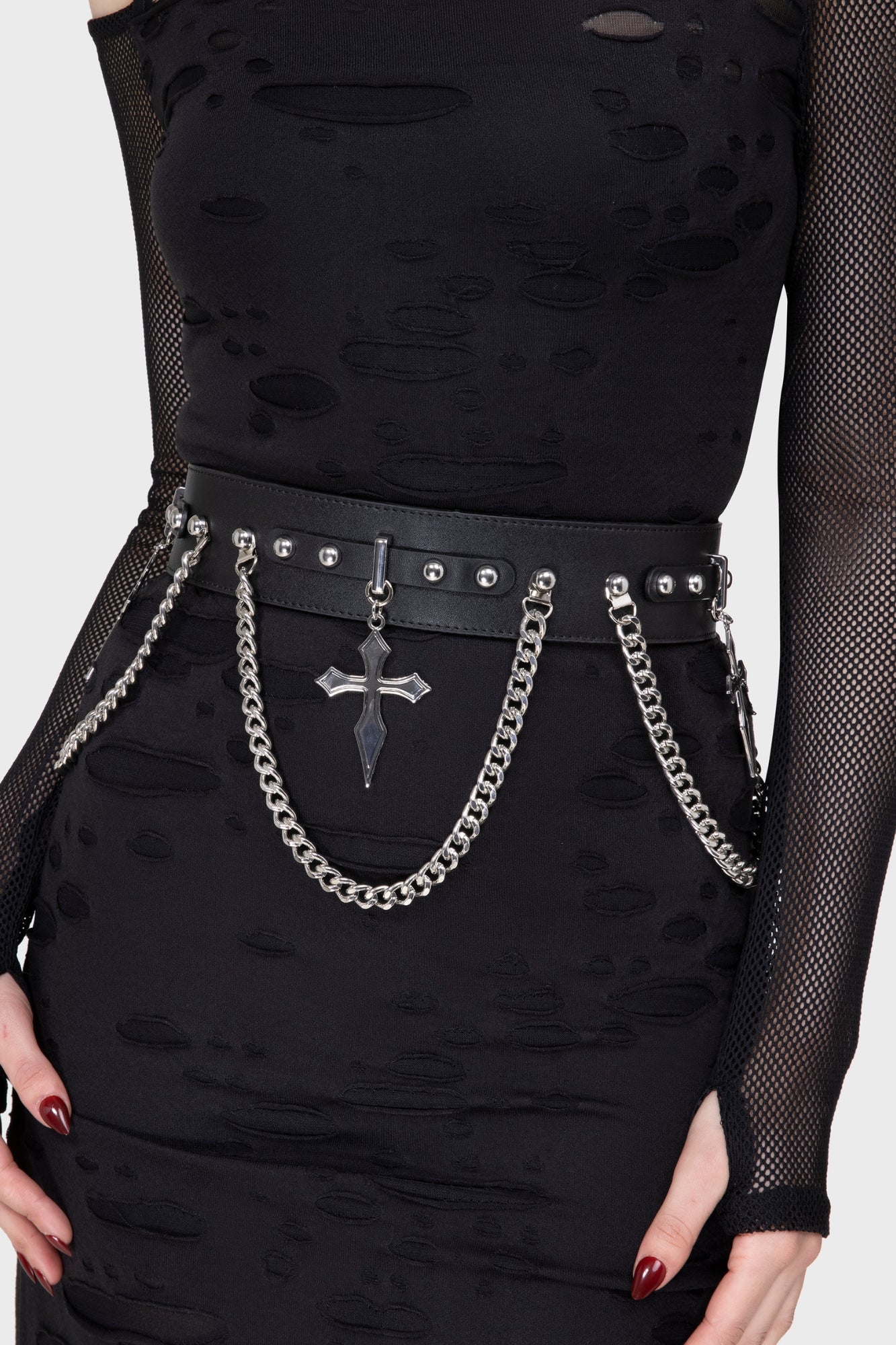 Killstar Hope To Die Faux Leather Cross Belt with Chains