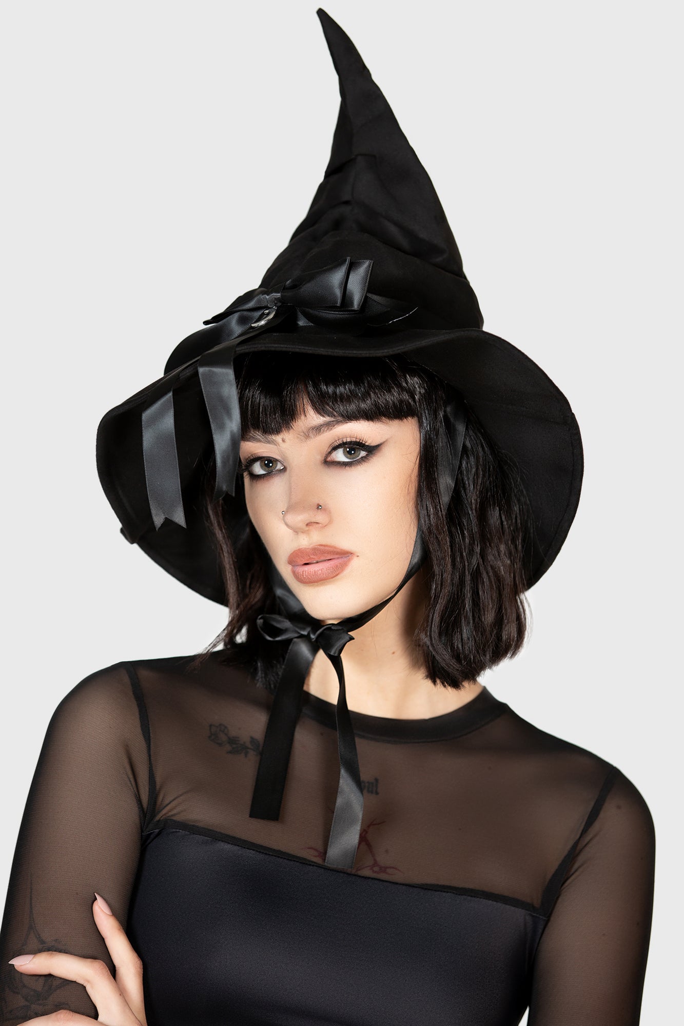 Killstar Mystic Maker Black Witch Hat with Crescent Moon Ribbon