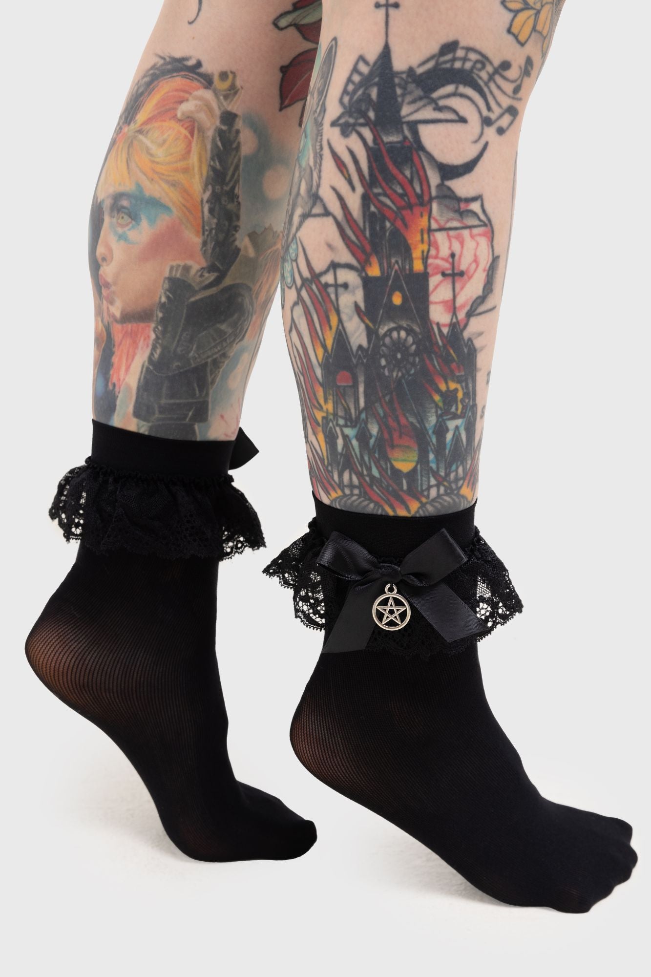 KILLSTAR Hextra Gothic Ankle Socks with Bow & Pentagram Charm