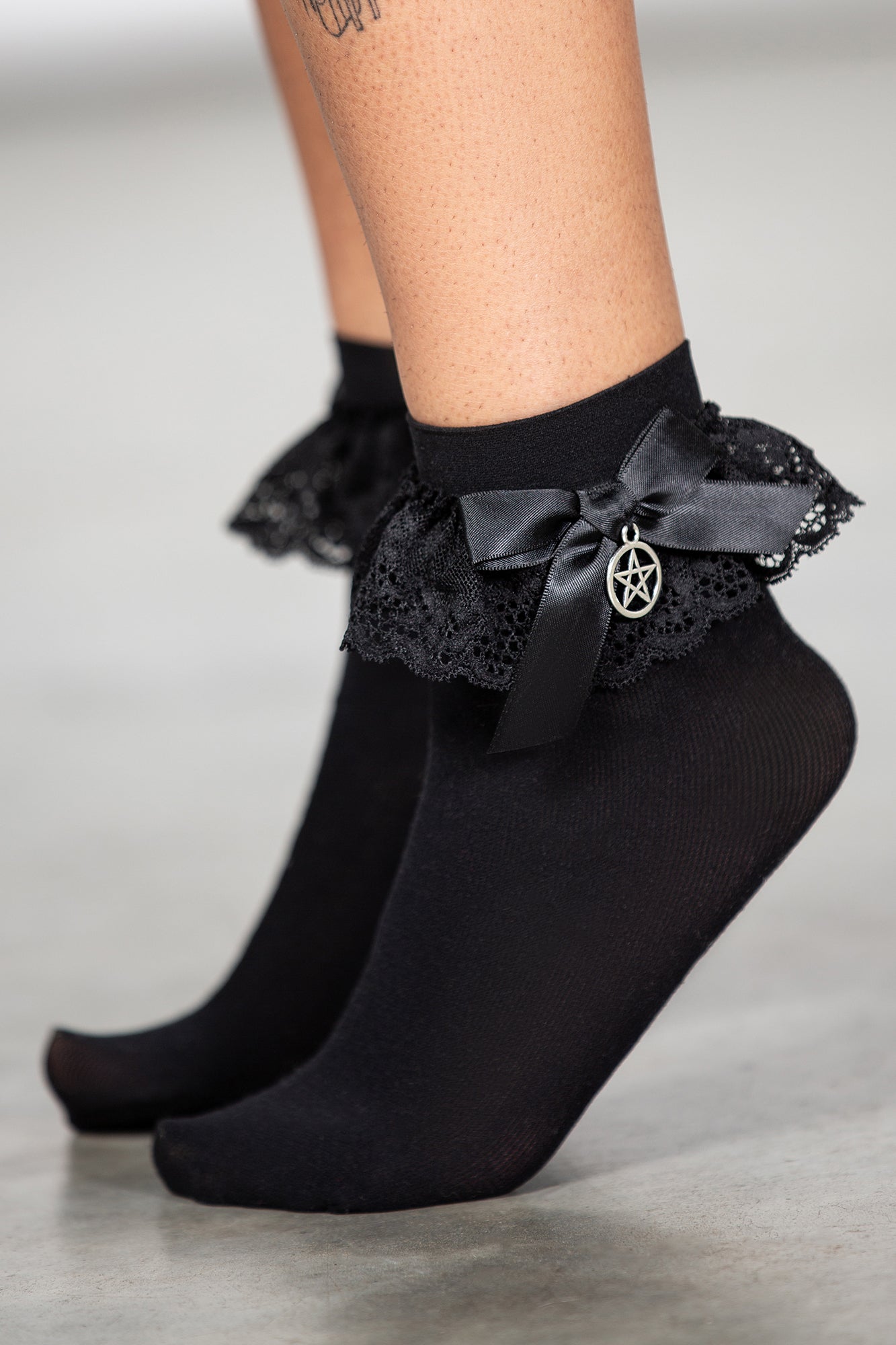 KILLSTAR Hextra Gothic Ankle Socks with Bow & Pentagram Charm
