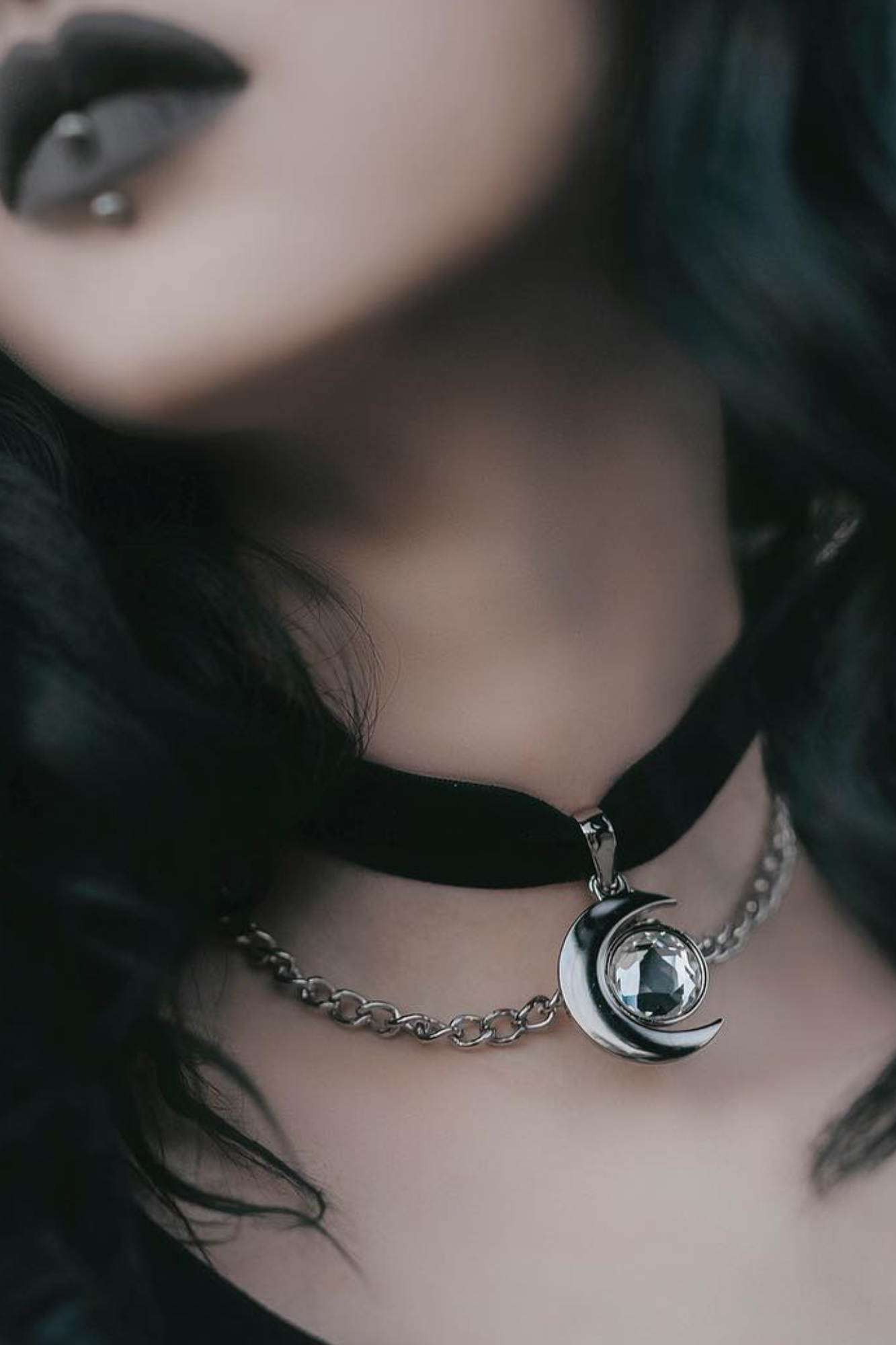 Killstar Moonstone Choker Necklace with Velvet & Crystal Detail
