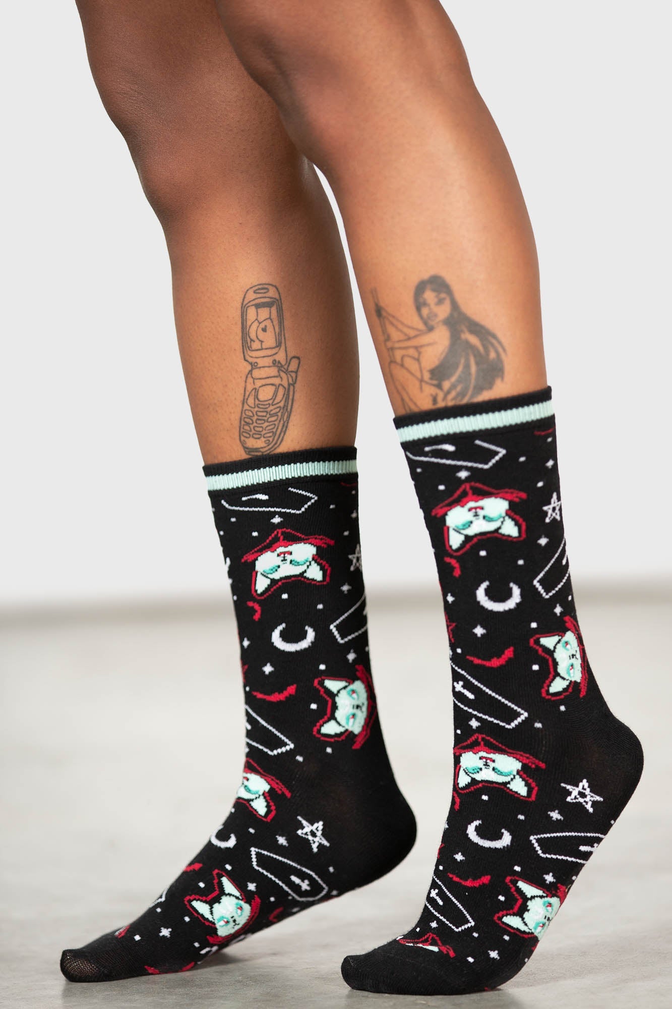 Killstar Lil Vampurr Cotton Ankle Socks - Gothic Print Design