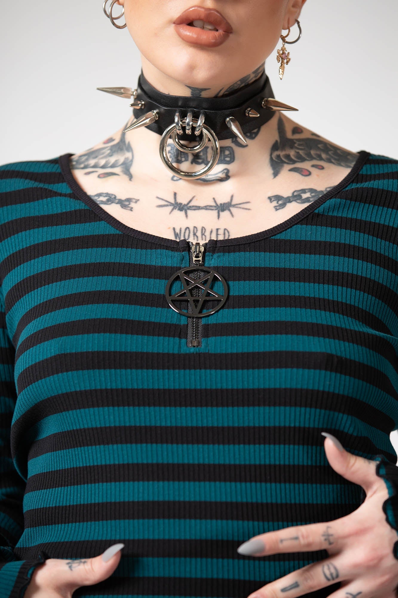 Killstar Chimera Striped Long Sleeve Crop Top - Green
