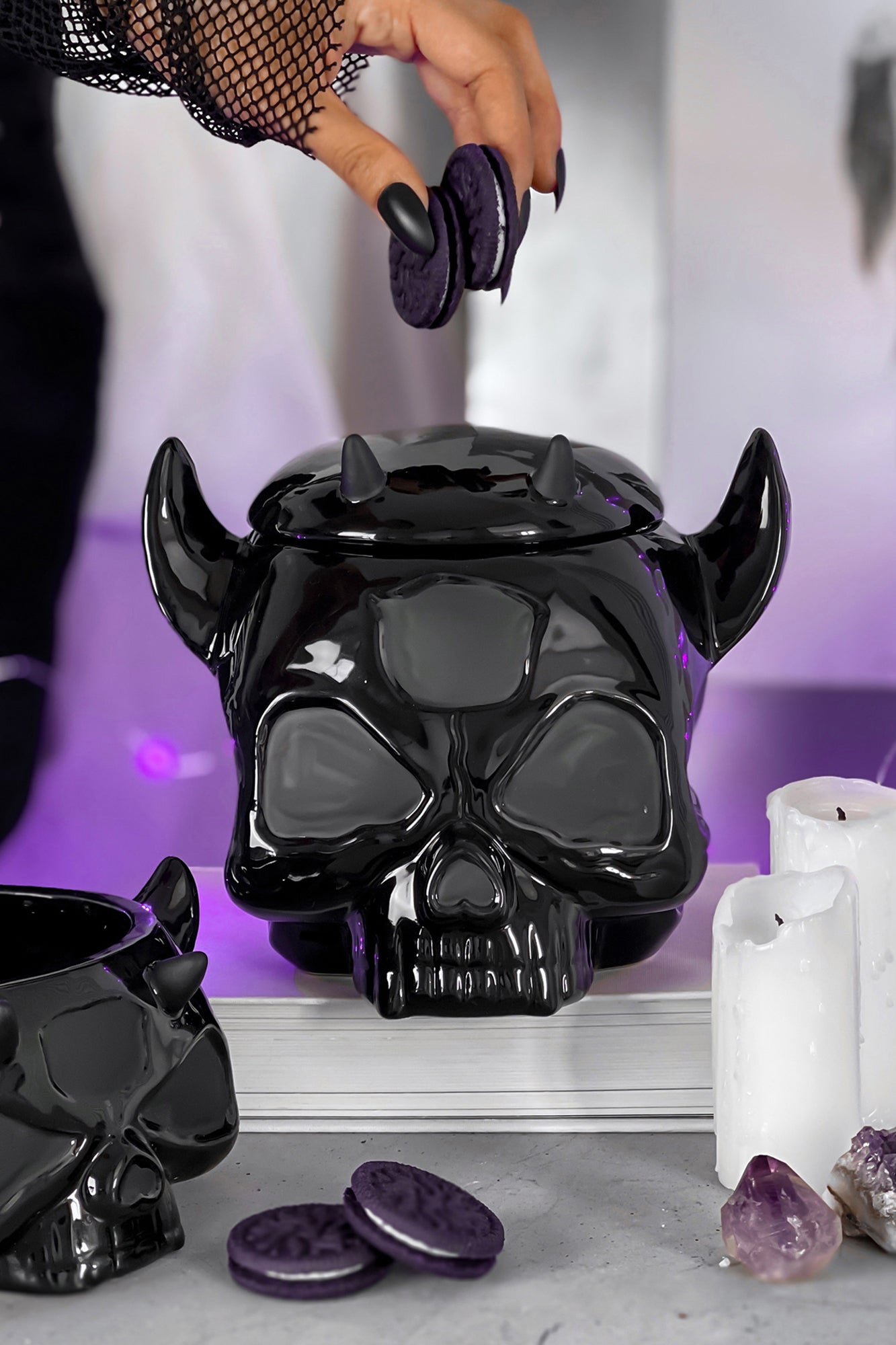 Killstar Ashmedai Black Ceramic Jar with Sculpted Horns Lid
