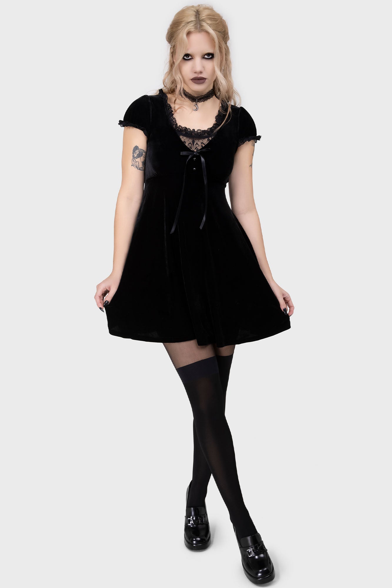 Killstar Heather Velvet Babydoll Dress with Lace Trim